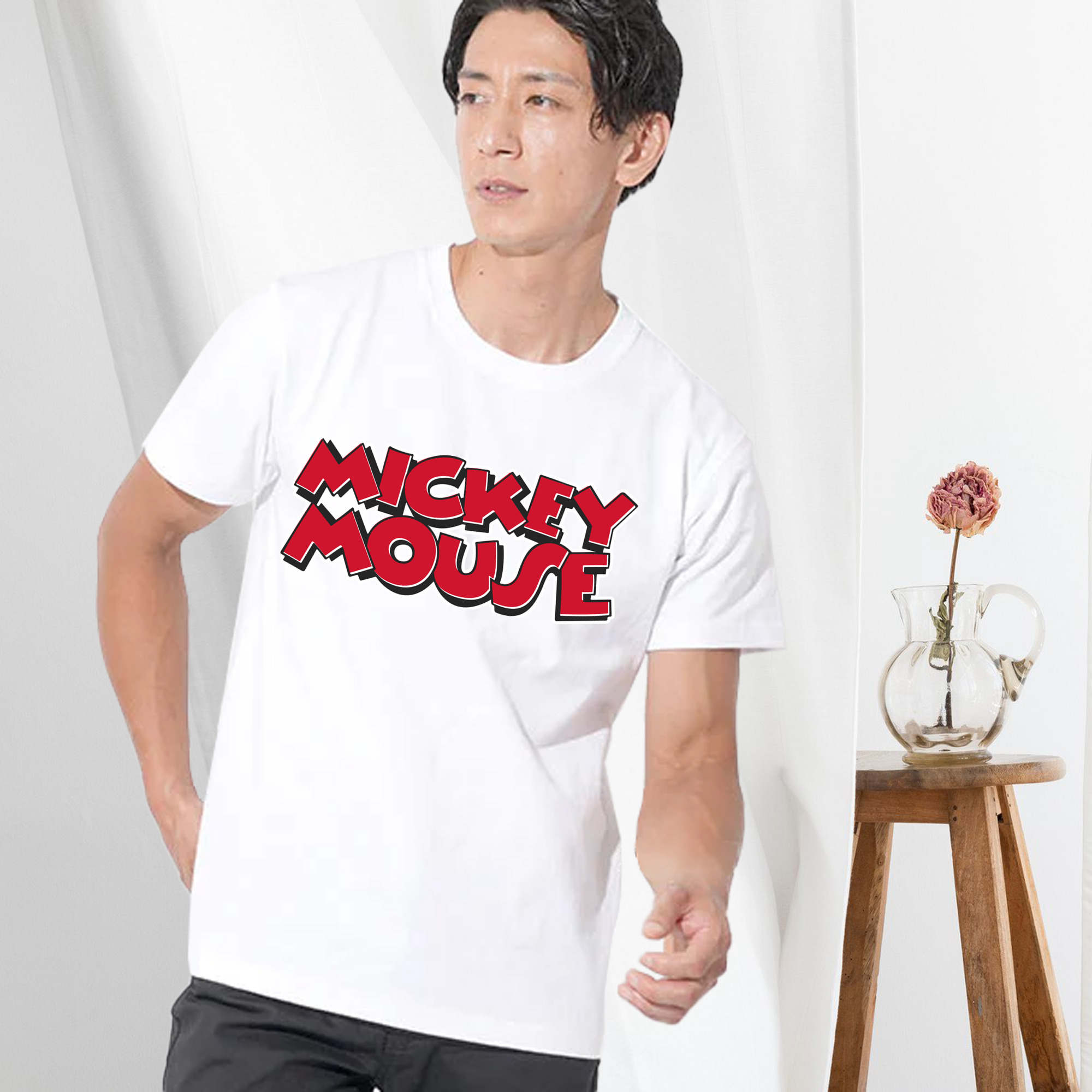 ミッキーマウス Mickey Mouse 綿100％ メンズ半袖Tシャツ｜肌触りやわらか＆通気性