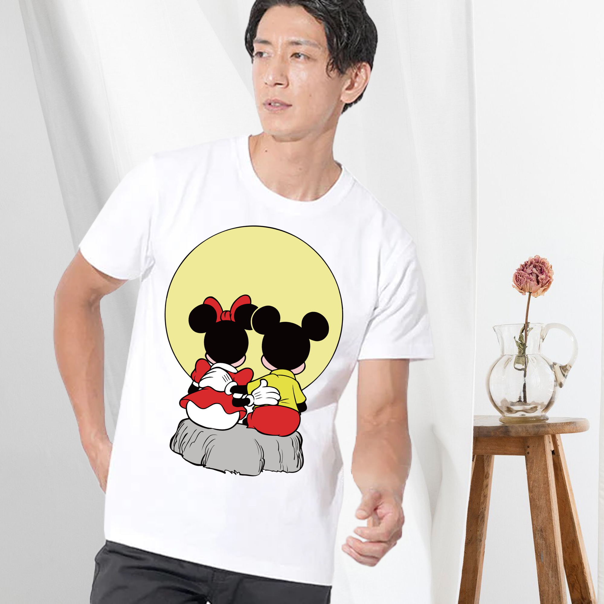 ミッキーマウス Mickey Mouse 綿100％ メンズ半袖Tシャツ｜肌触りやわらか＆通気性