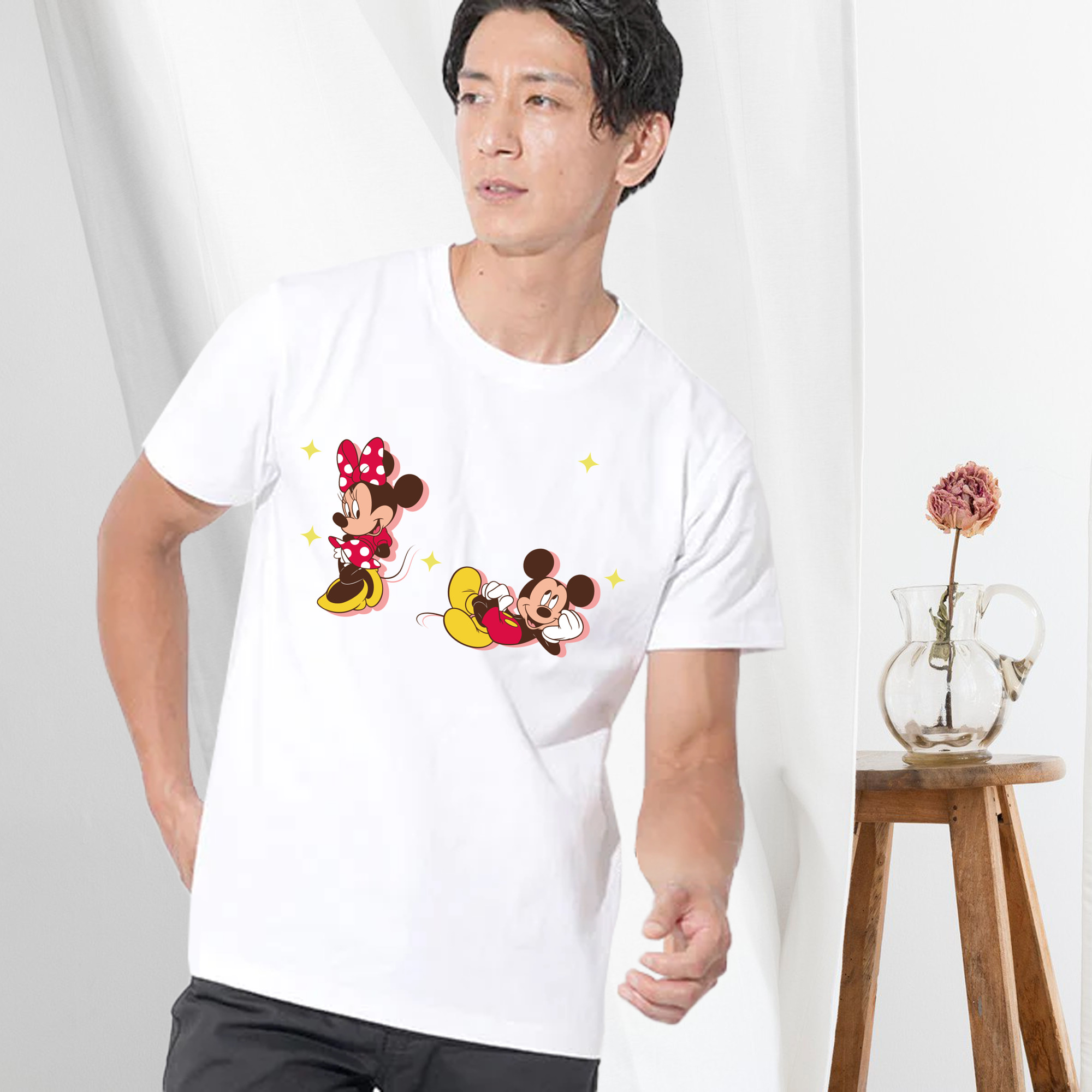 ミッキーマウス Mickey Mouse 綿100％ メンズ半袖Tシャツ｜肌触りやわらか＆通気性