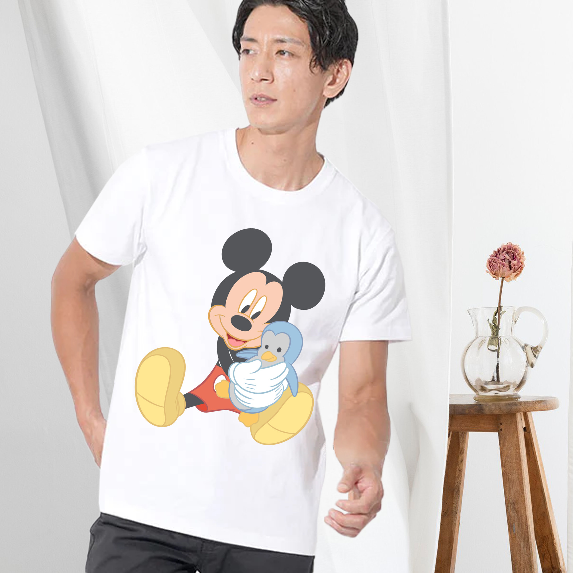 ミッキーマウス Mickey Mouse 綿100％ メンズ半袖Tシャツ｜肌触りやわらか＆通気性