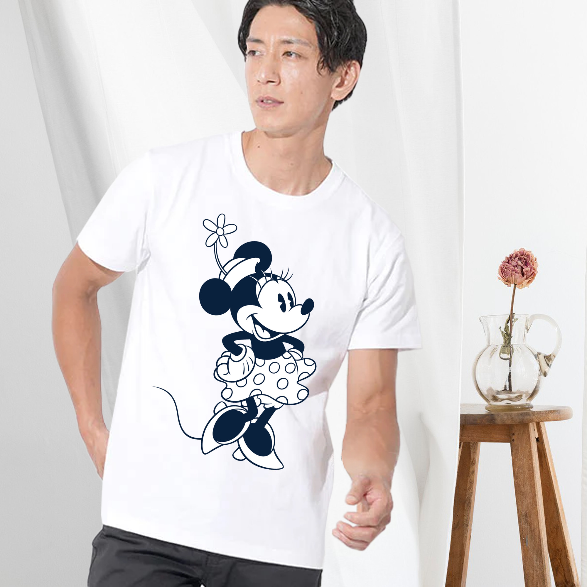 ミッキーマウス Mickey Mouse 綿100％ メンズ半袖Tシャツ｜肌触りやわらか＆通気性