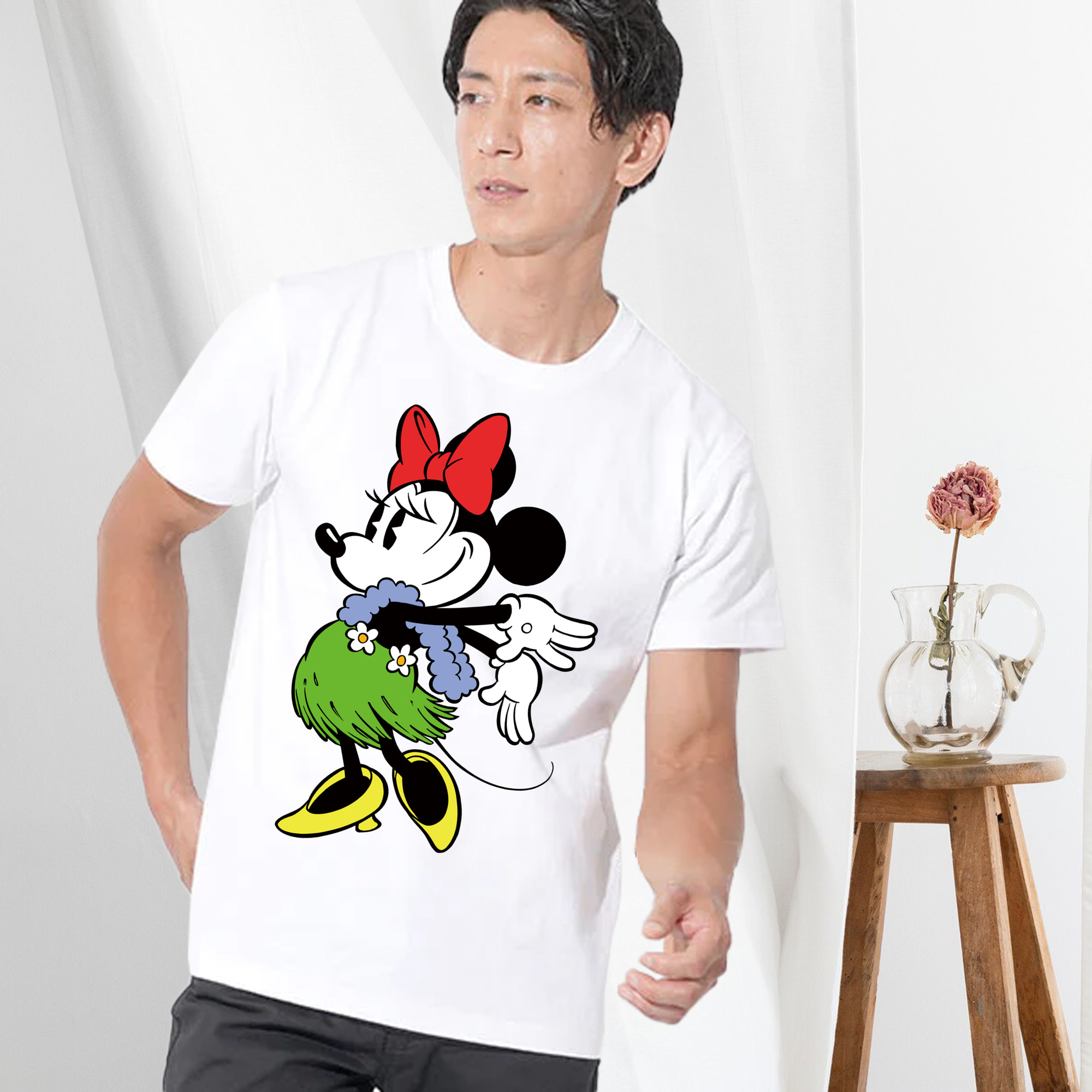 ミッキーマウス Mickey Mouse 綿100％ メンズ半袖Tシャツ｜肌触りやわらか＆通気性