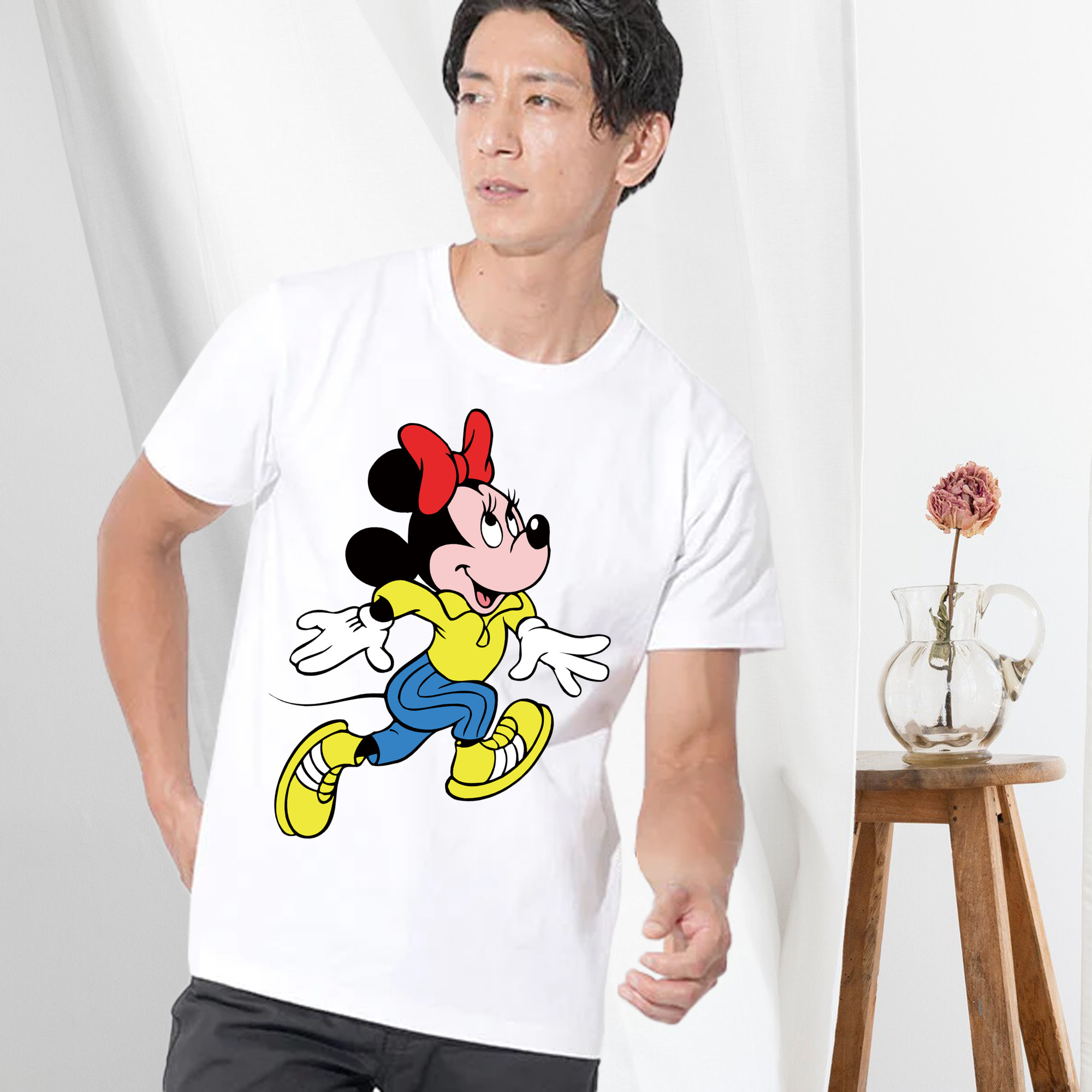 ミッキーマウス Mickey Mouse 綿100％ メンズ半袖Tシャツ｜肌触りやわらか＆通気性