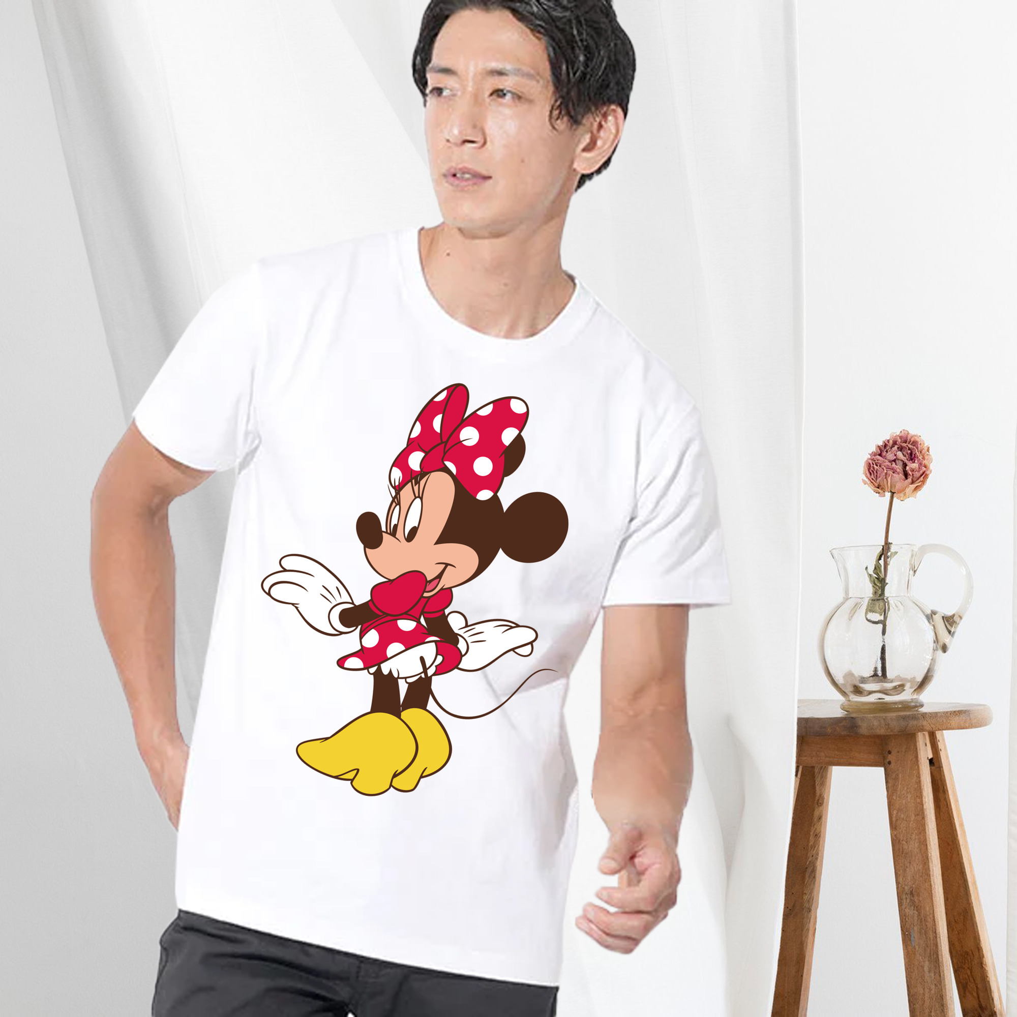 ミッキーマウス Mickey Mouse 綿100％ メンズ半袖Tシャツ｜肌触りやわらか＆通気性
