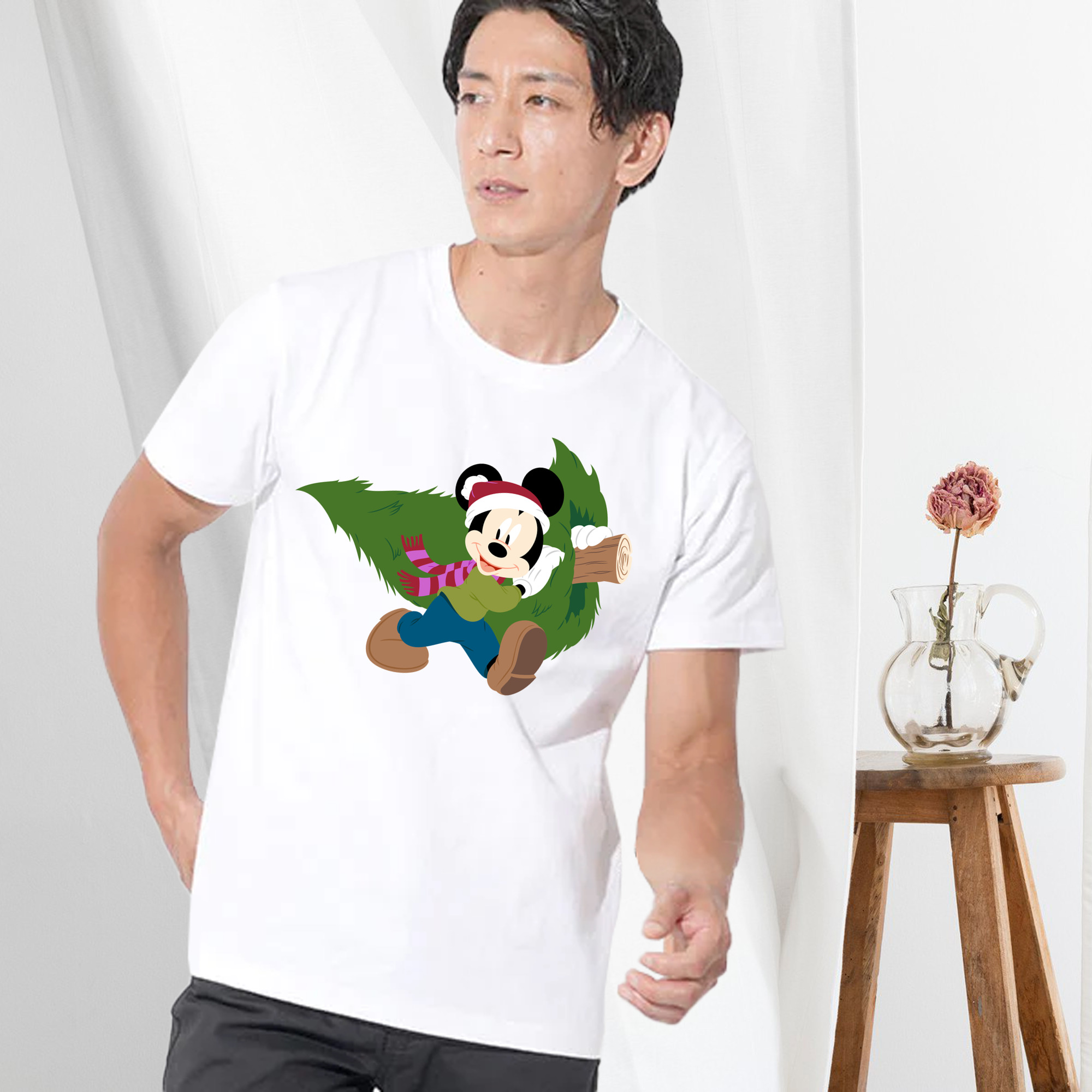 ミッキーマウス Mickey Mouse 綿100％ メンズ半袖Tシャツ｜肌触りやわらか＆通気性