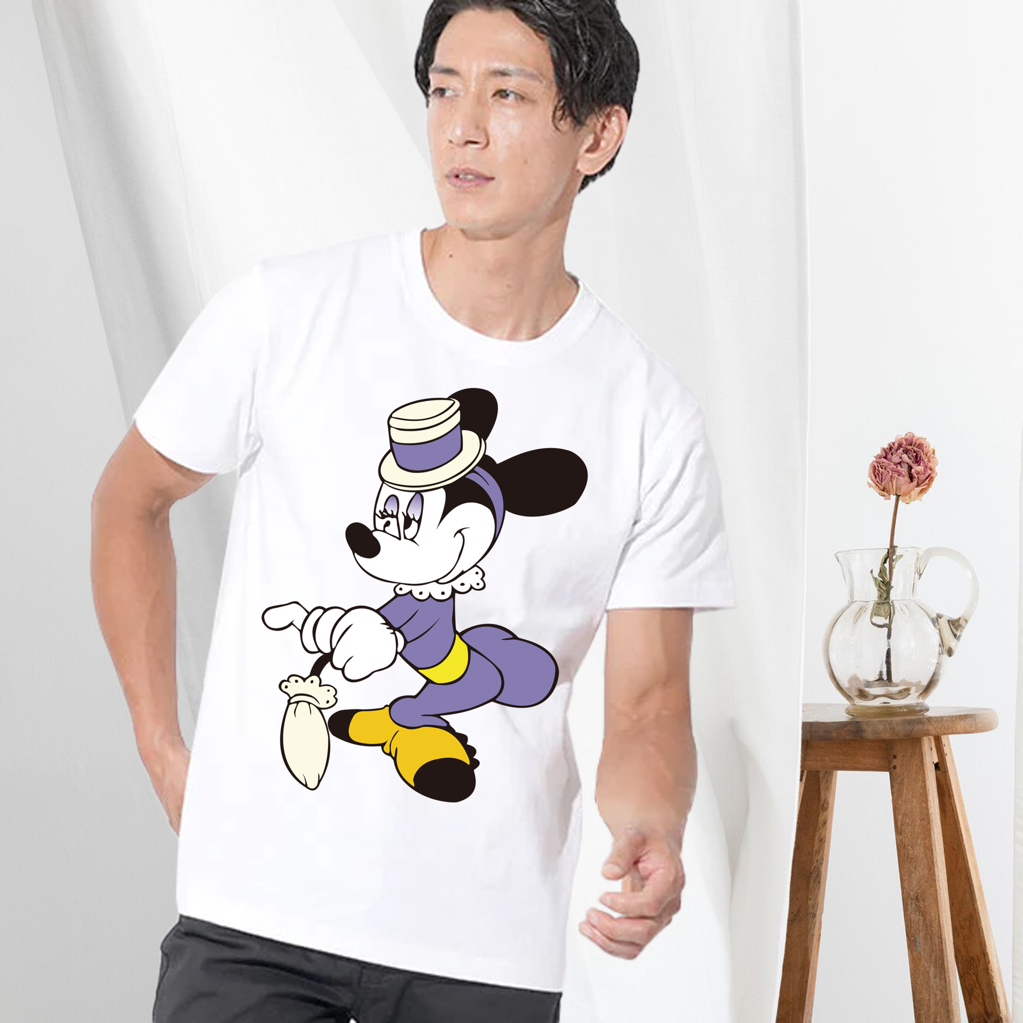ミッキーマウス Mickey Mouse 綿100％ メンズ半袖Tシャツ｜肌触りやわらか＆通気性