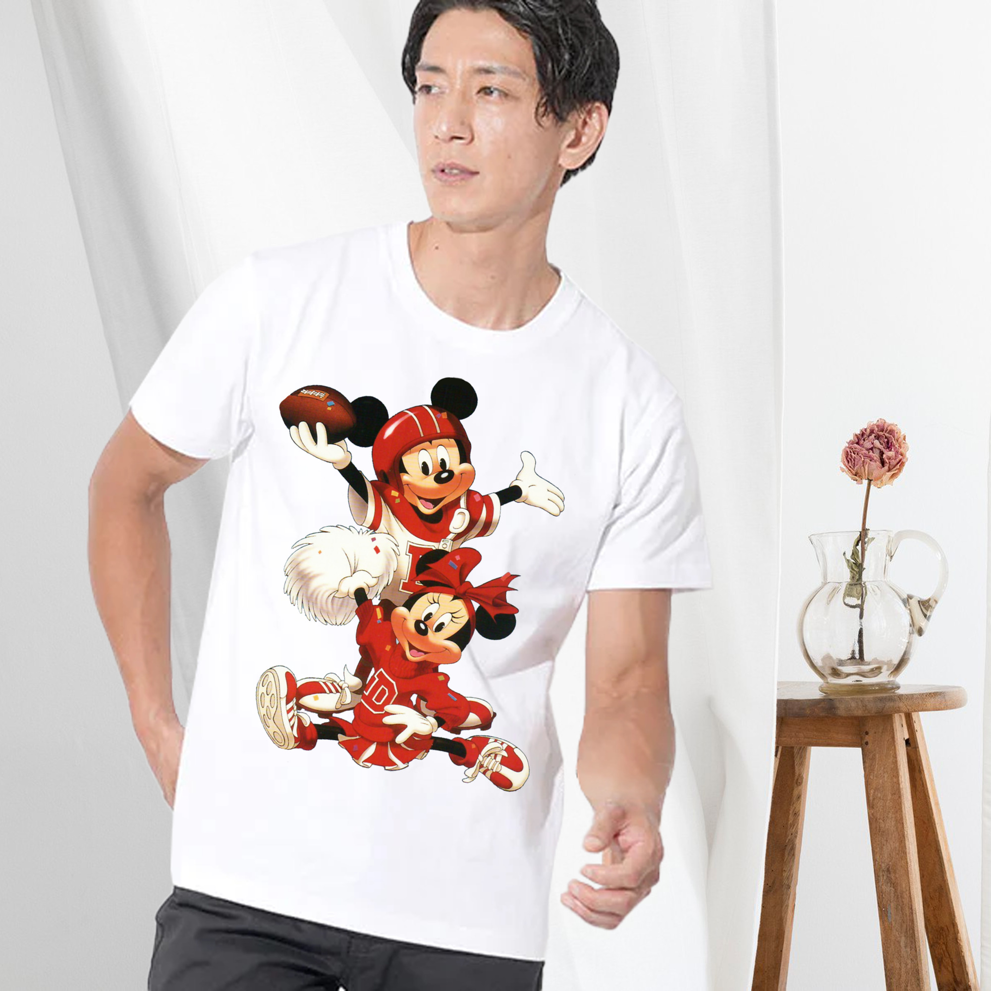 ミッキーマウス Mickey Mouse 綿100％ メンズ半袖Tシャツ｜肌触りやわらか＆通気性