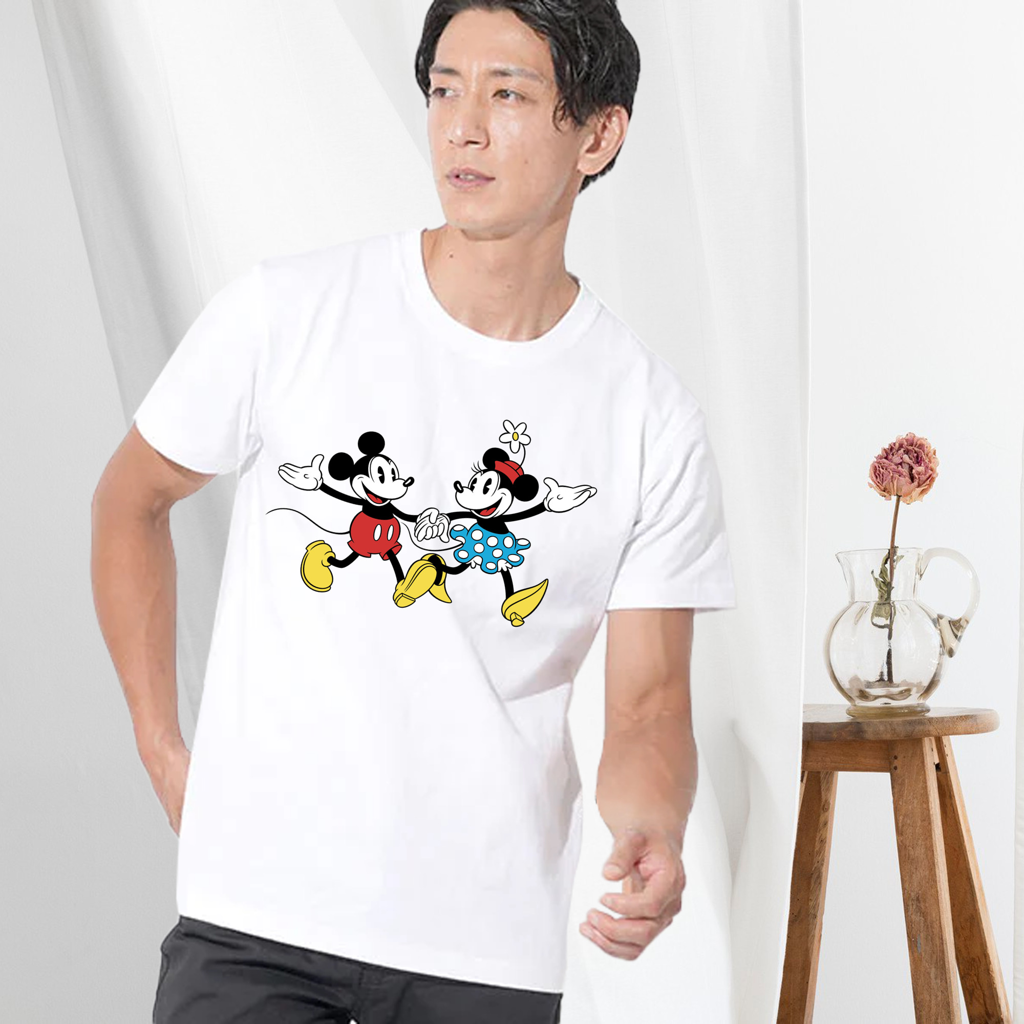 ミッキーマウス Mickey Mouse 綿100％ メンズ半袖Tシャツ｜肌触りやわらか＆通気性