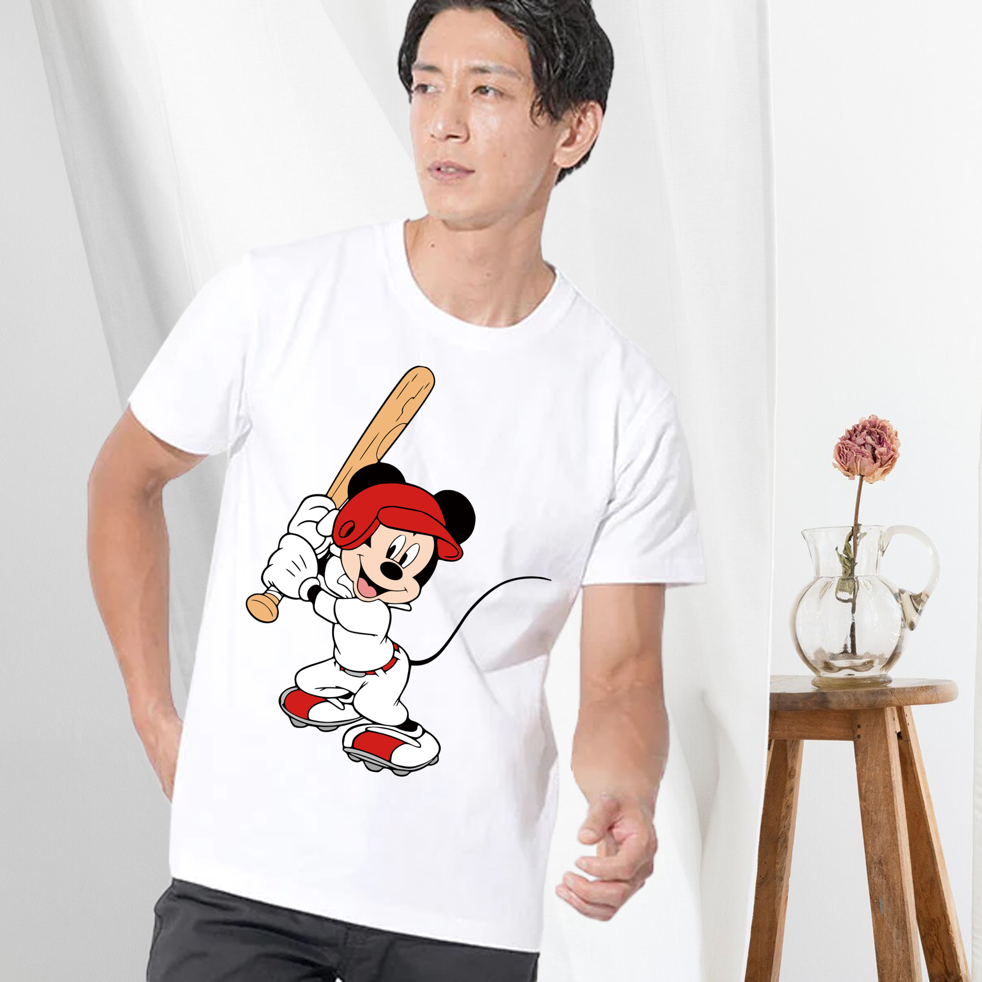 ミッキーマウス Mickey Mouse 綿100％ メンズ半袖Tシャツ｜肌触りやわらか＆通気性