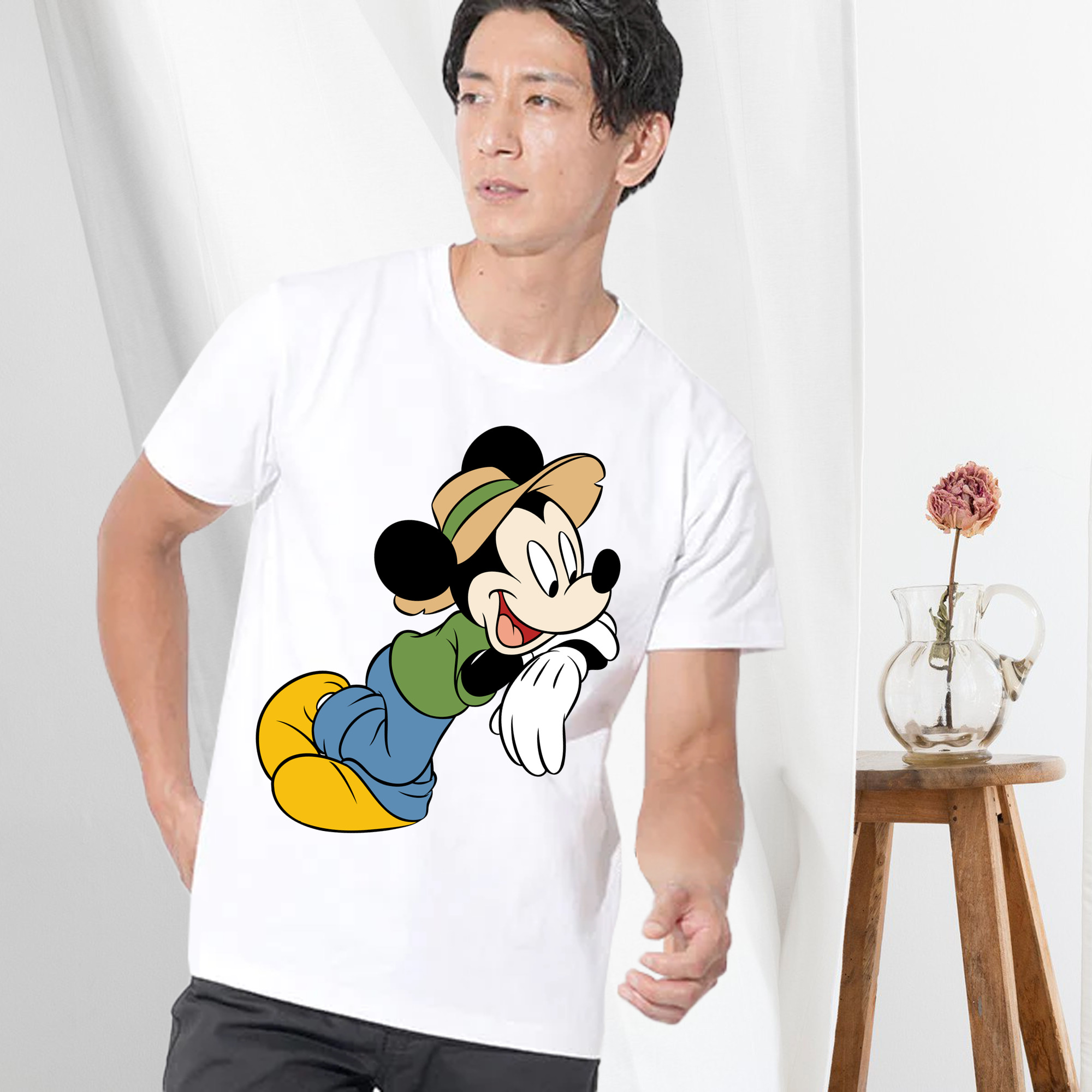 ミッキーマウス Mickey Mouse 綿100％ メンズ半袖Tシャツ｜肌触りやわらか＆通気性