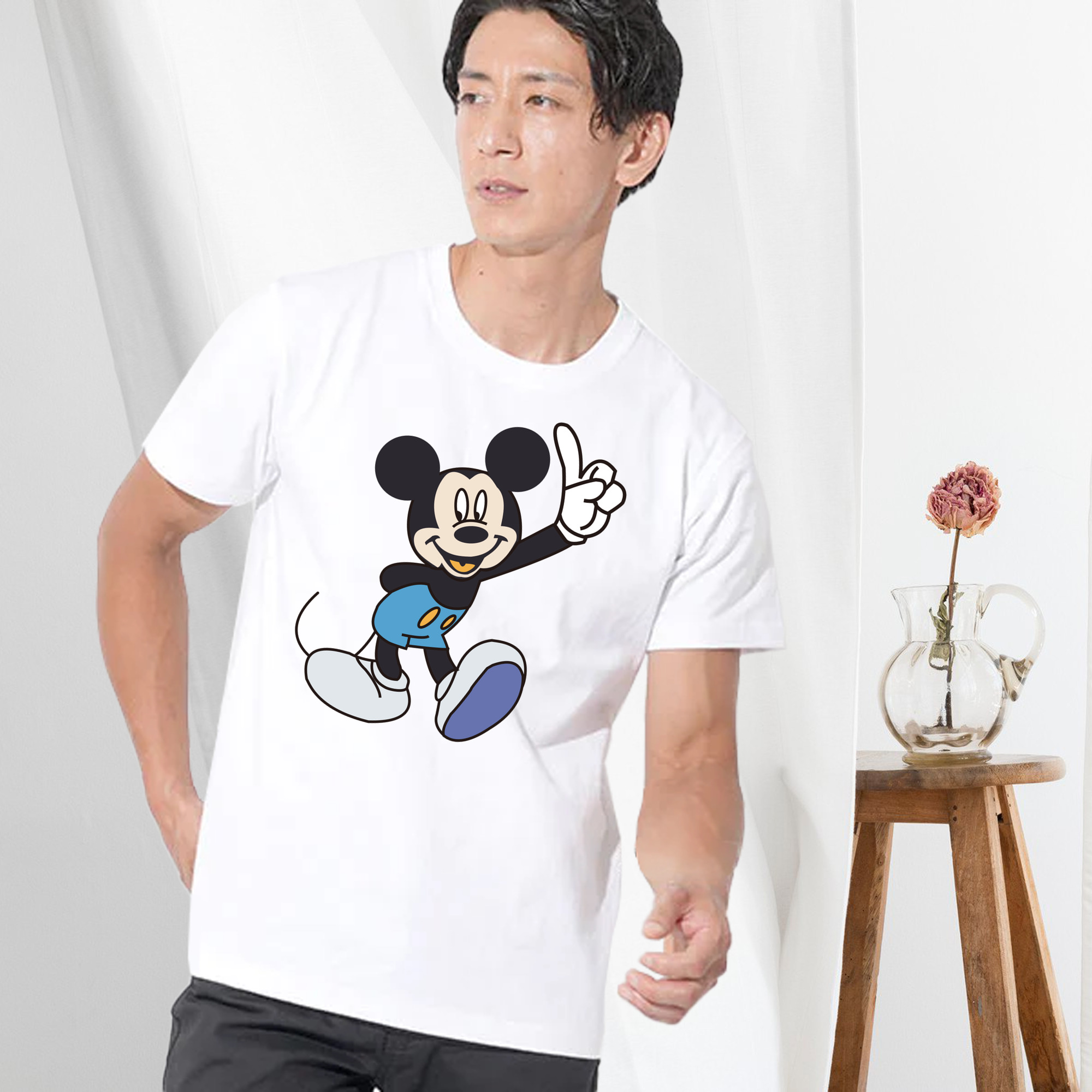 ミッキーマウス Mickey Mouse 綿100％ メンズ半袖Tシャツ｜肌触りやわらか＆通気性