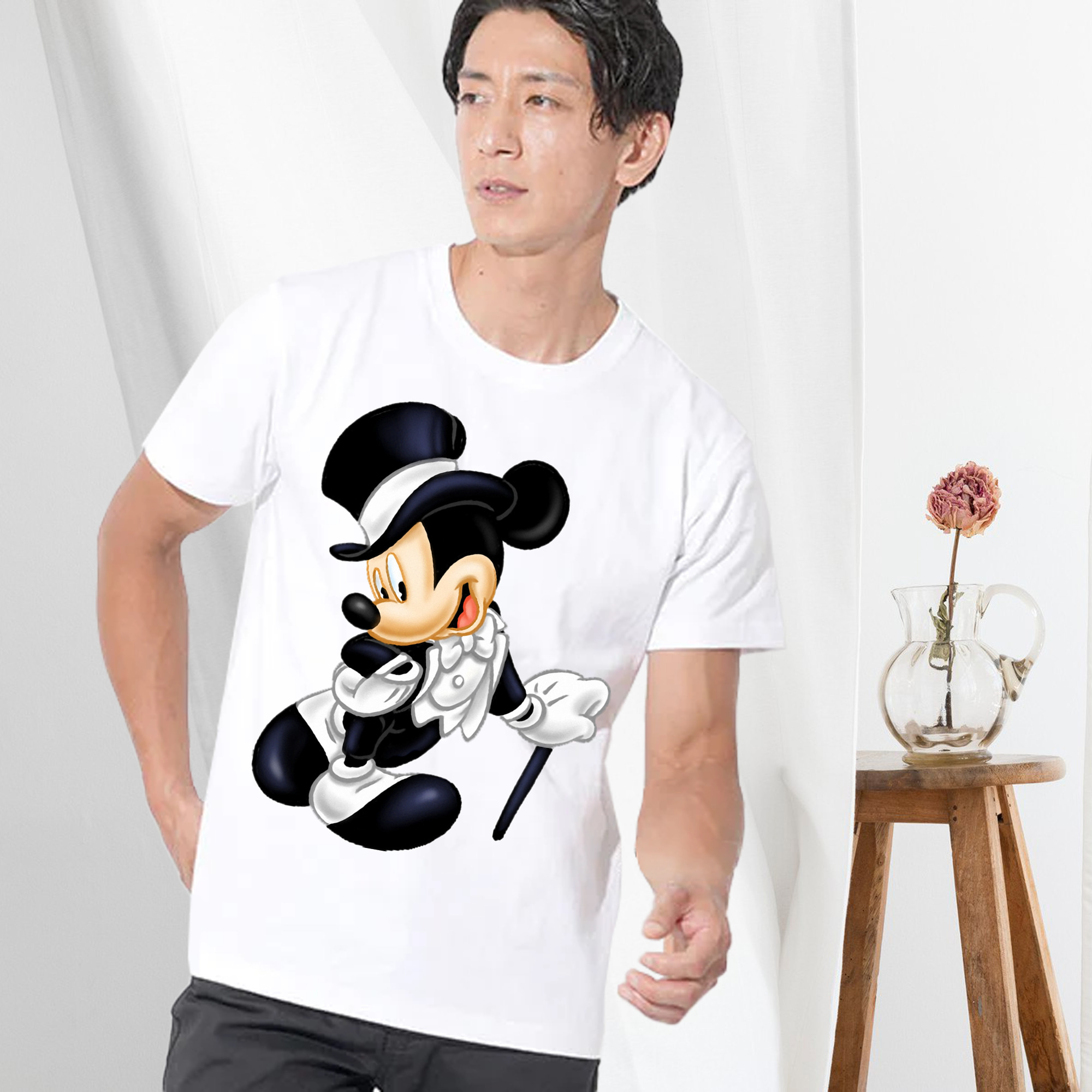 ミッキーマウス Mickey Mouse 綿100％ メンズ半袖Tシャツ｜肌触りやわらか＆通気性