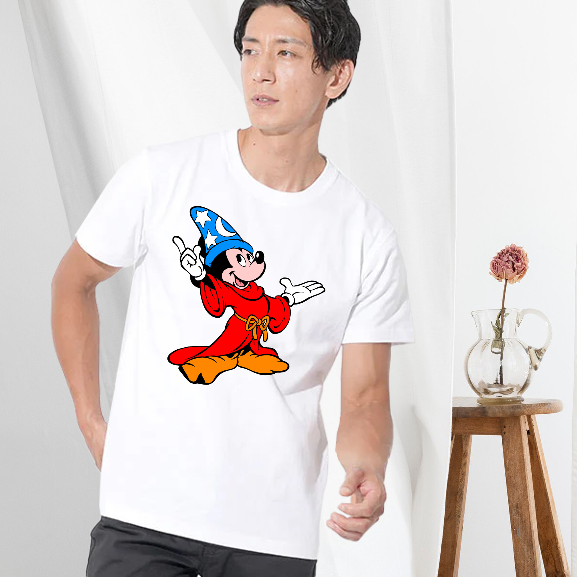 ミッキーマウス Mickey Mouse 綿100％ メンズ半袖Tシャツ｜肌触りやわらか＆通気性