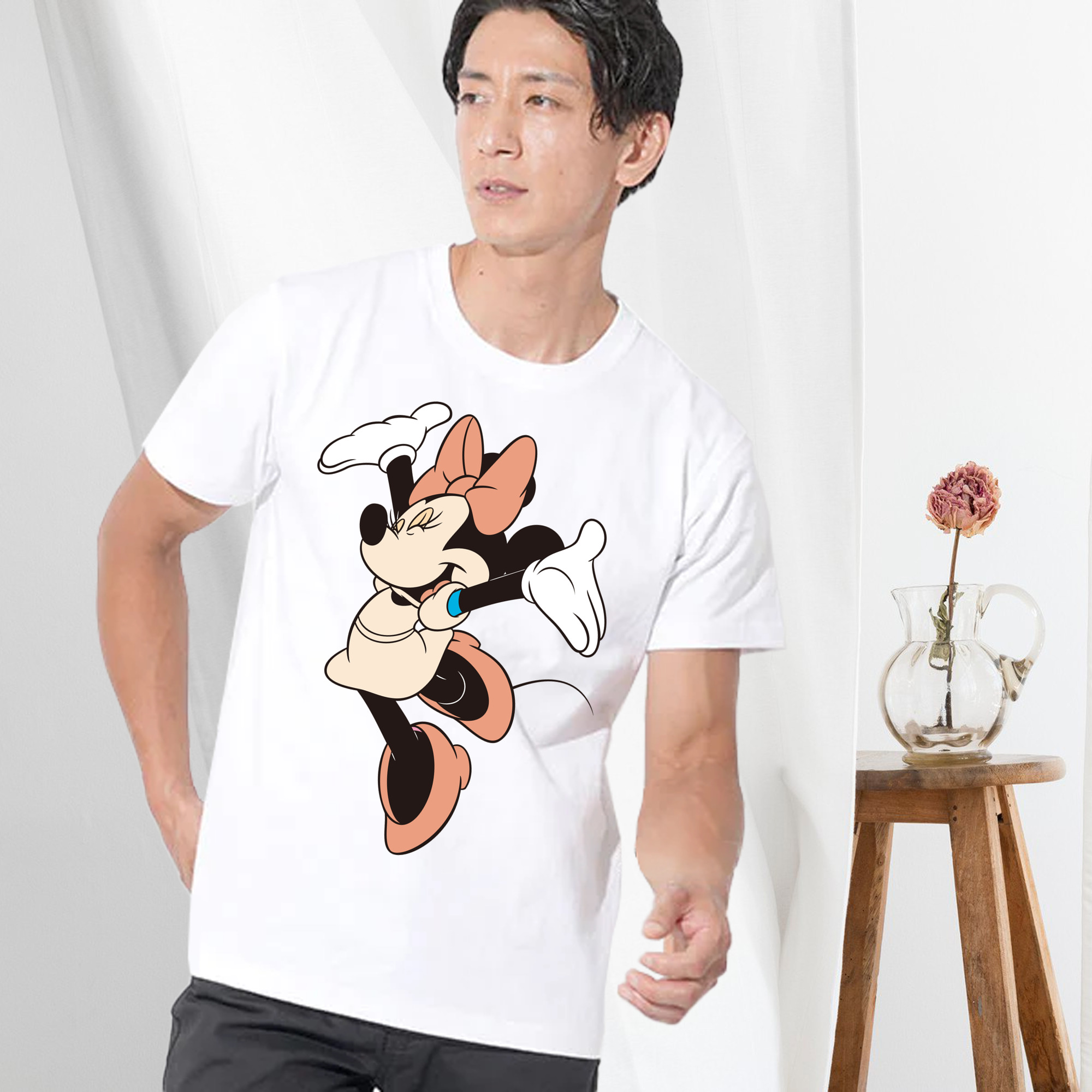 ミッキーマウス Mickey Mouse 綿100％ メンズ半袖Tシャツ｜肌触りやわらか＆通気性