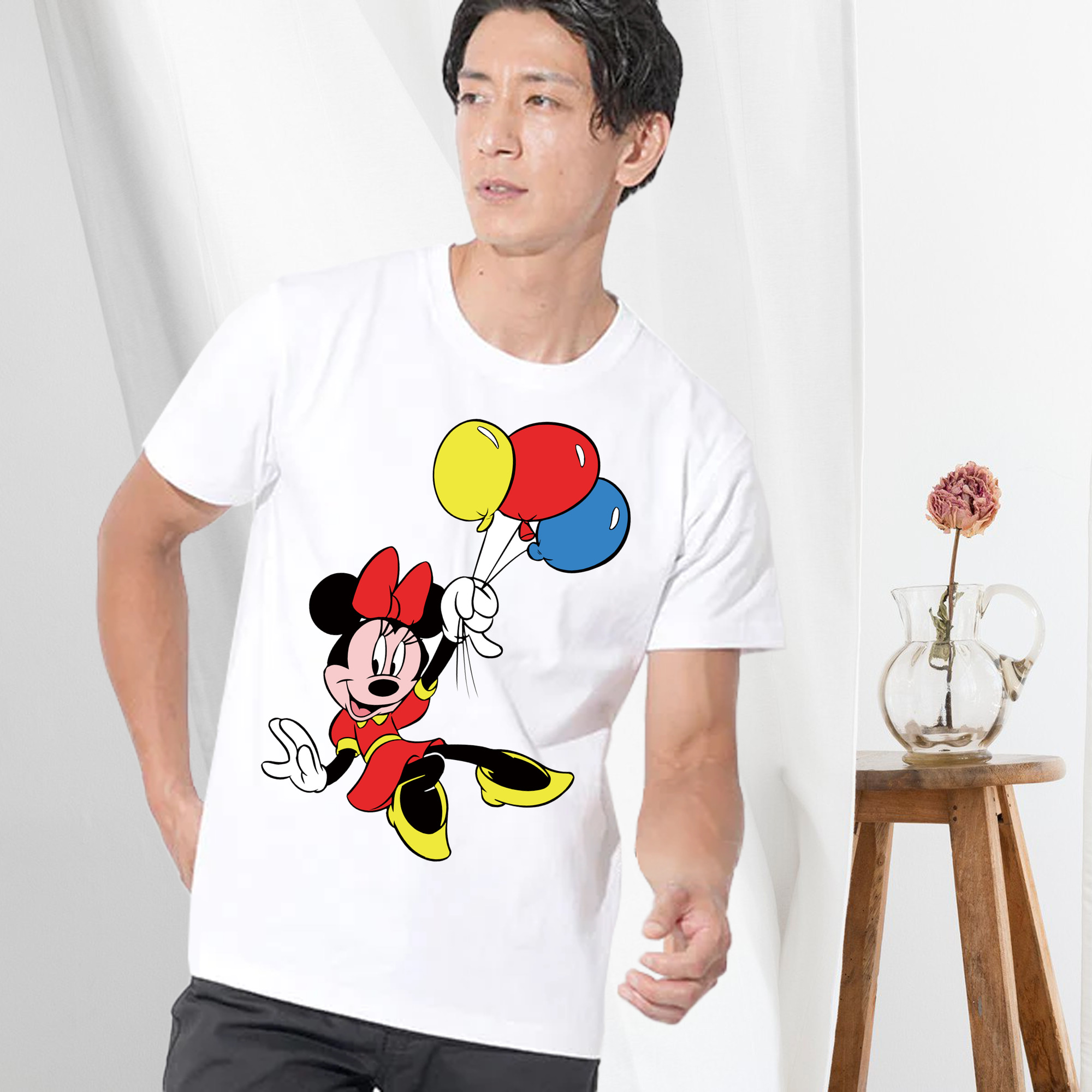 ミッキーマウス Mickey Mouse 綿100％ メンズ半袖Tシャツ｜肌触りやわらか＆通気性