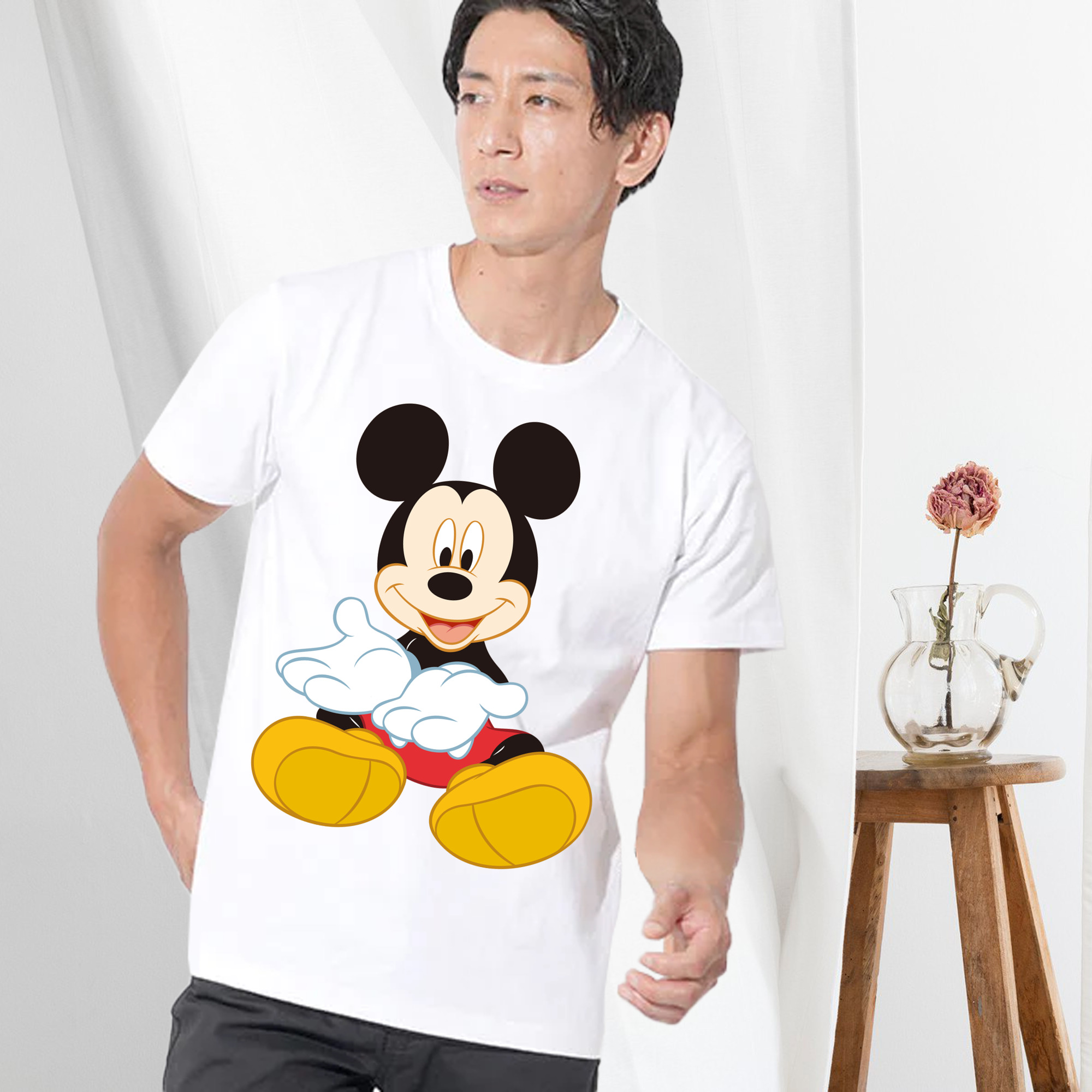 ミッキーマウス Mickey Mouse 綿100％ メンズ半袖Tシャツ｜肌触りやわらか＆通気性