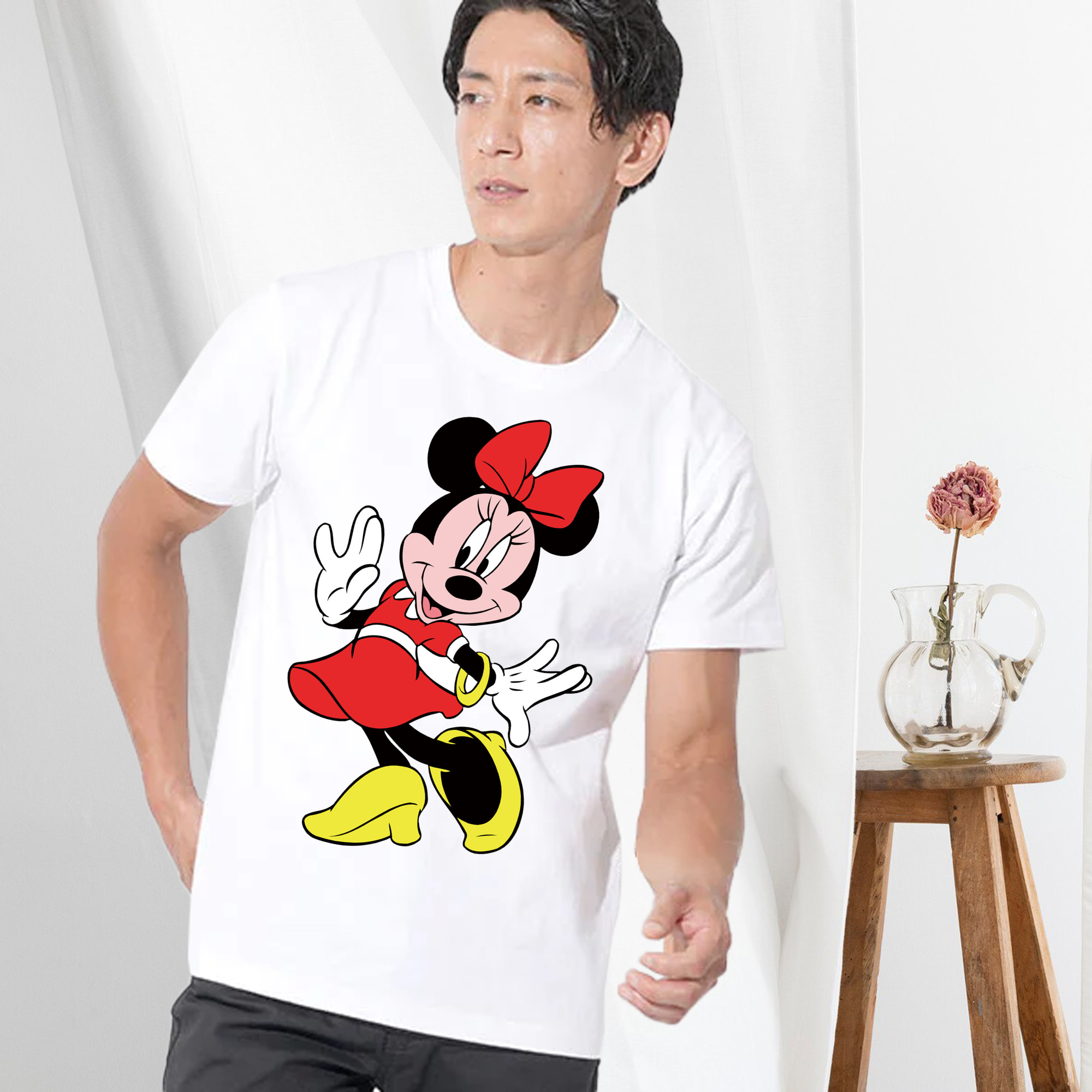 ミッキーマウス Mickey Mouse 綿100％ メンズ半袖Tシャツ｜肌触りやわらか＆通気性