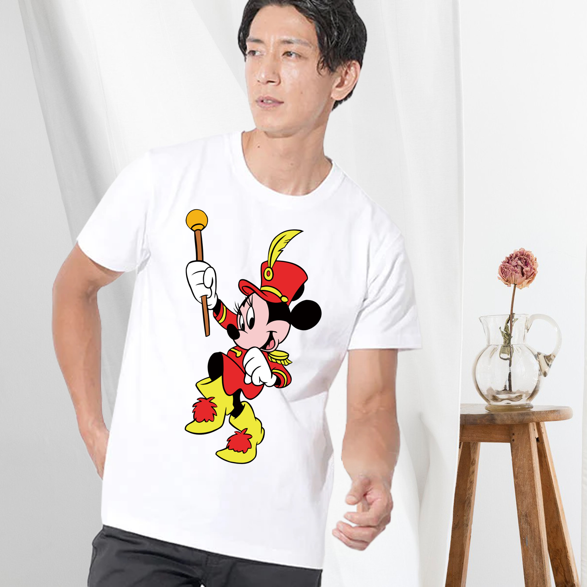 ミッキーマウス Mickey Mouse 綿100％ メンズ半袖Tシャツ｜肌触りやわらか＆通気性