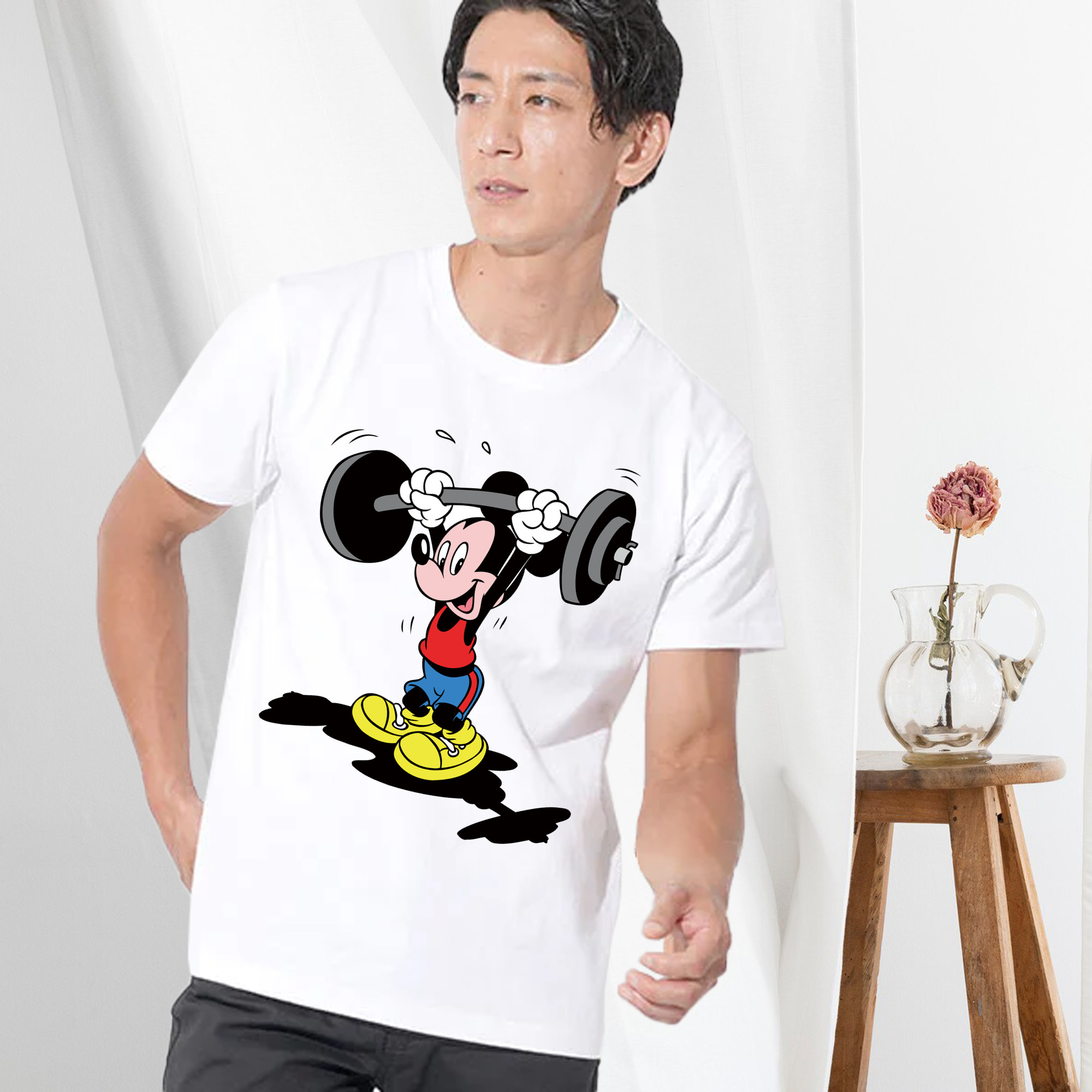 ミッキーマウス Mickey Mouse 綿100％ メンズ半袖Tシャツ｜肌触りやわらか＆通気性