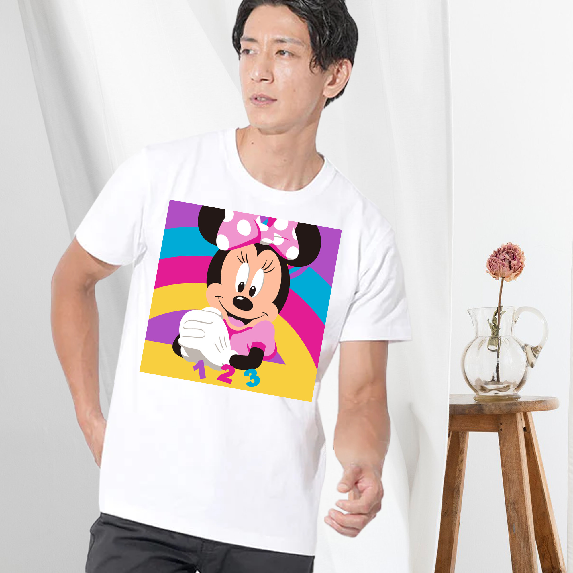 ミッキーマウス Mickey Mouse 綿100％ メンズ半袖Tシャツ｜肌触りやわらか＆通気性
