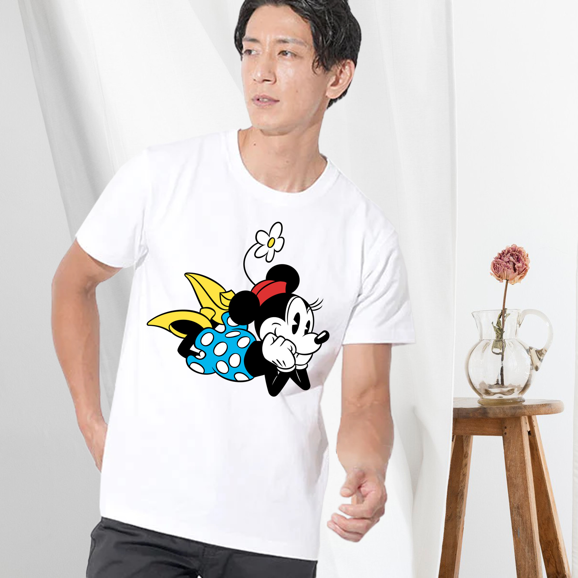 ミッキーマウス Mickey Mouse 綿100％ メンズ半袖Tシャツ｜肌触りやわらか＆通気性