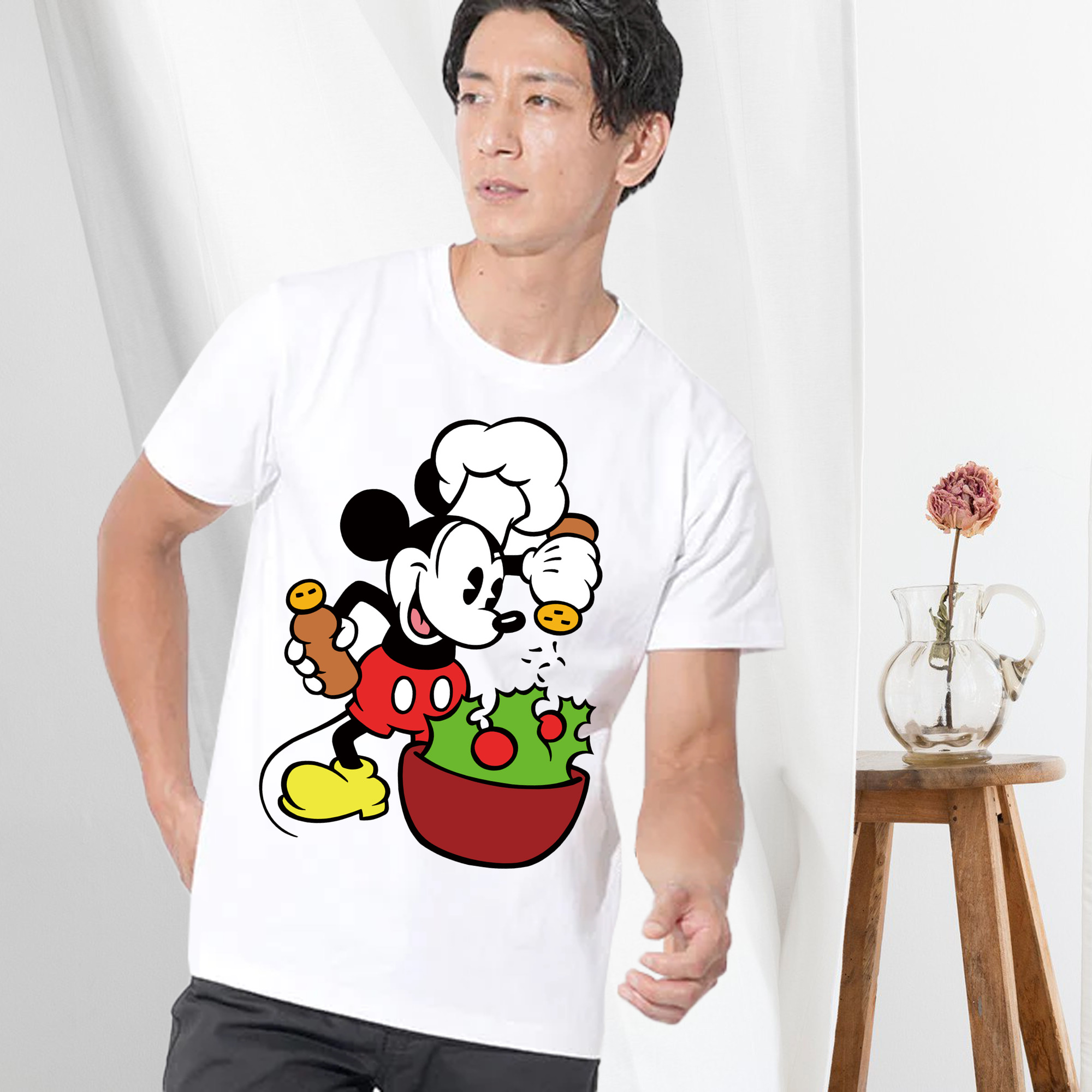 ミッキーマウス Mickey Mouse 綿100％ メンズ半袖Tシャツ｜肌触りやわらか＆通気性