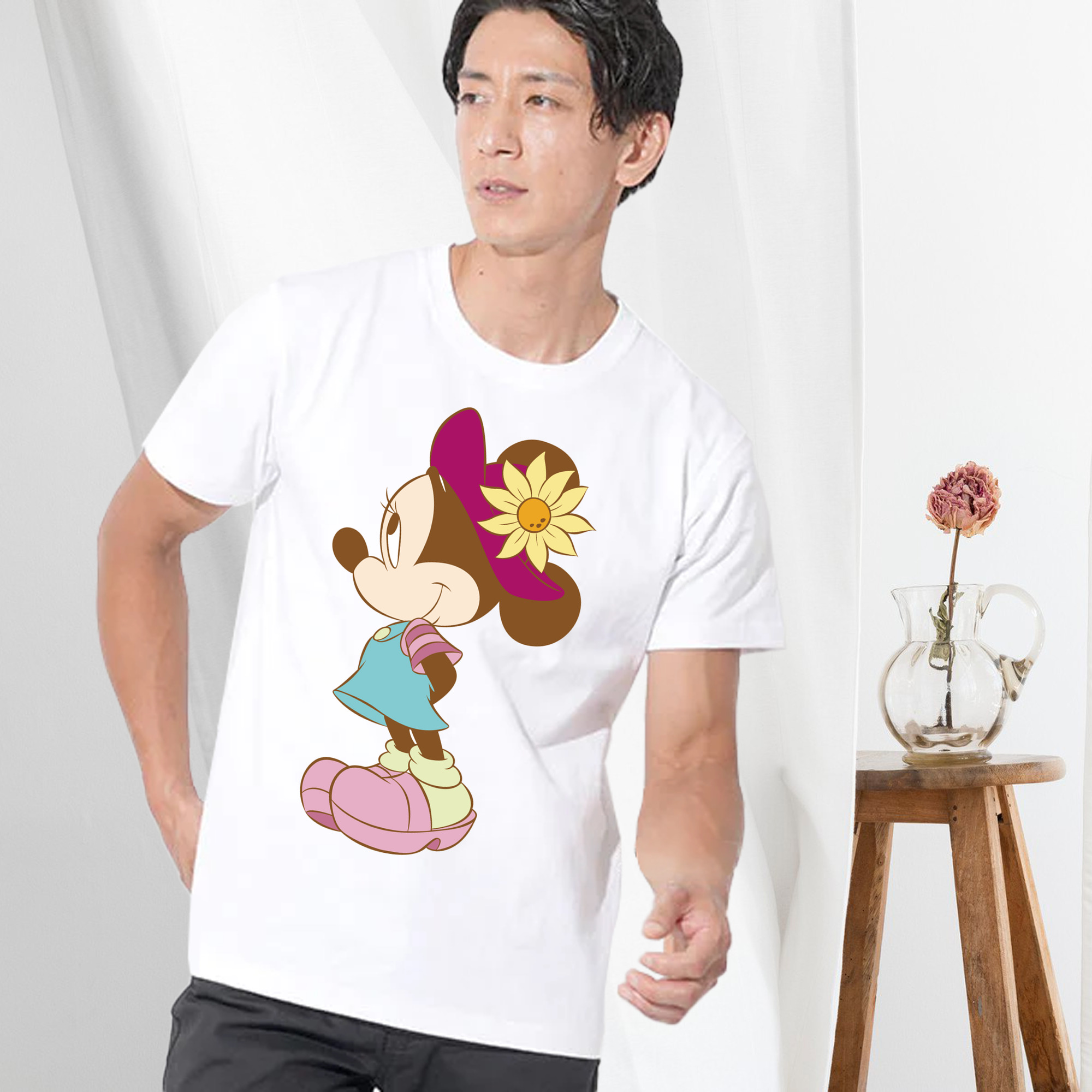 ミッキーマウス Mickey Mouse 綿100％ メンズ半袖Tシャツ｜肌触りやわらか＆通気性