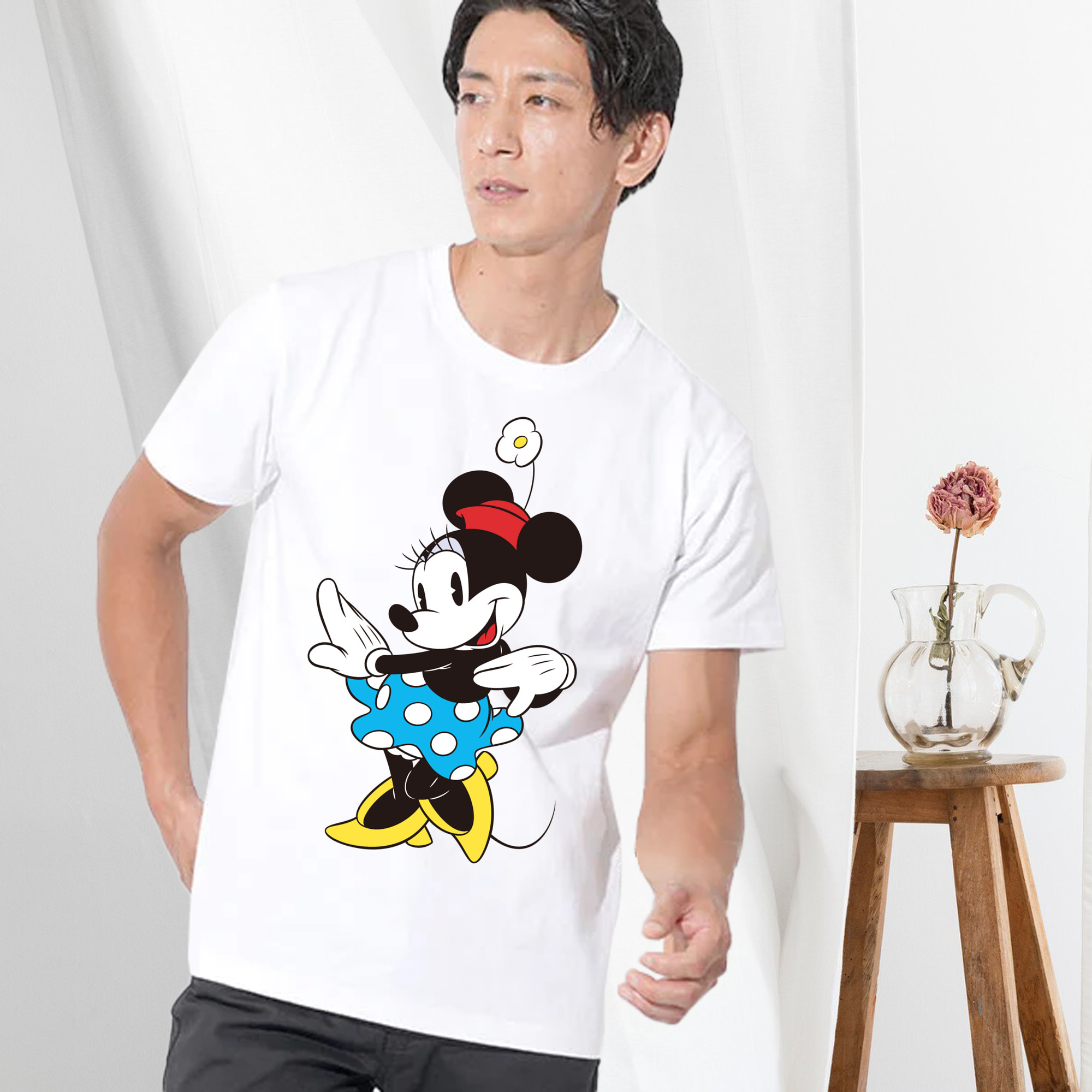 ミッキーマウス Mickey Mouse 綿100％ メンズ半袖Tシャツ｜肌触りやわらか＆通気性