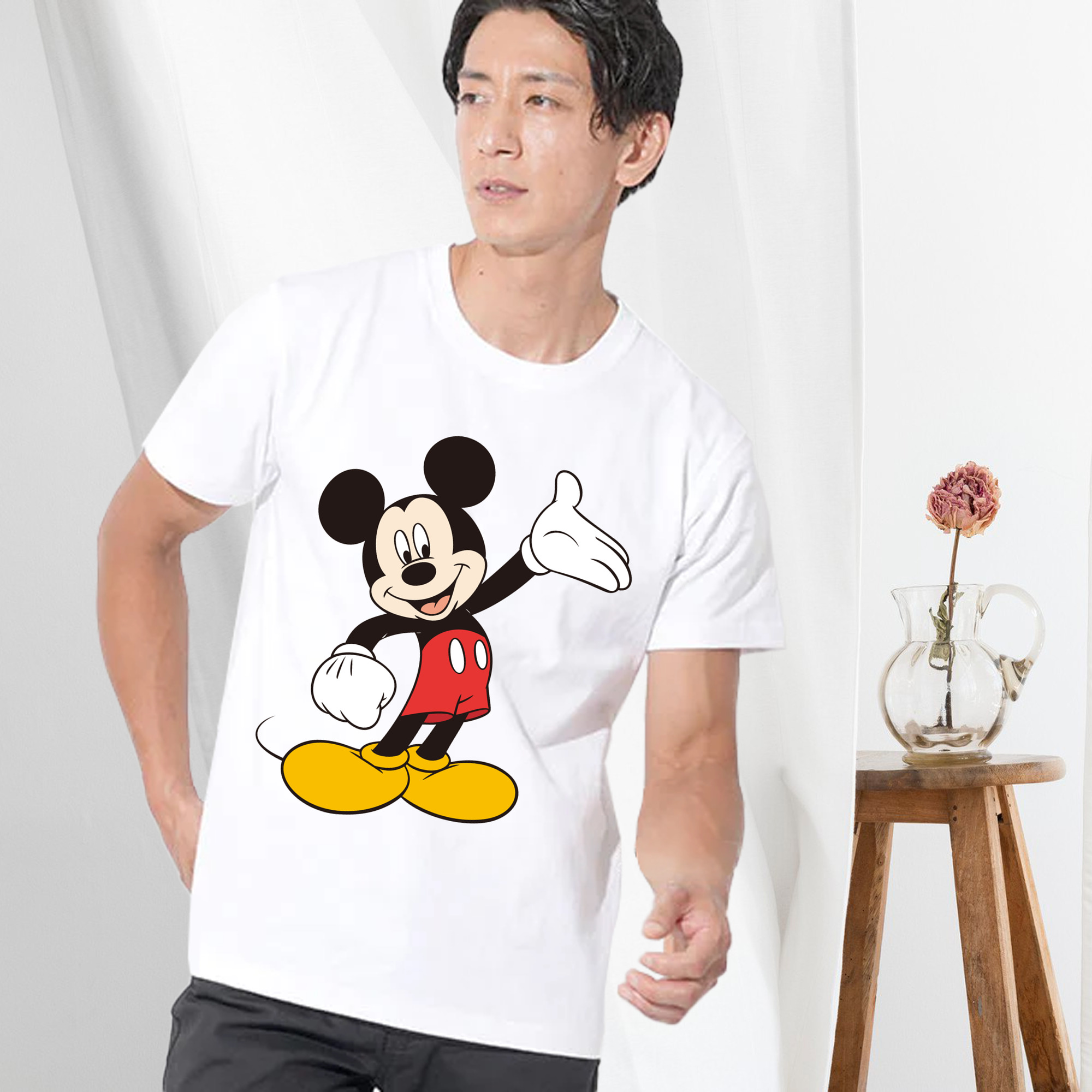 ミッキーマウス Mickey Mouse 綿100％ メンズ半袖Tシャツ｜肌触りやわらか＆通気性