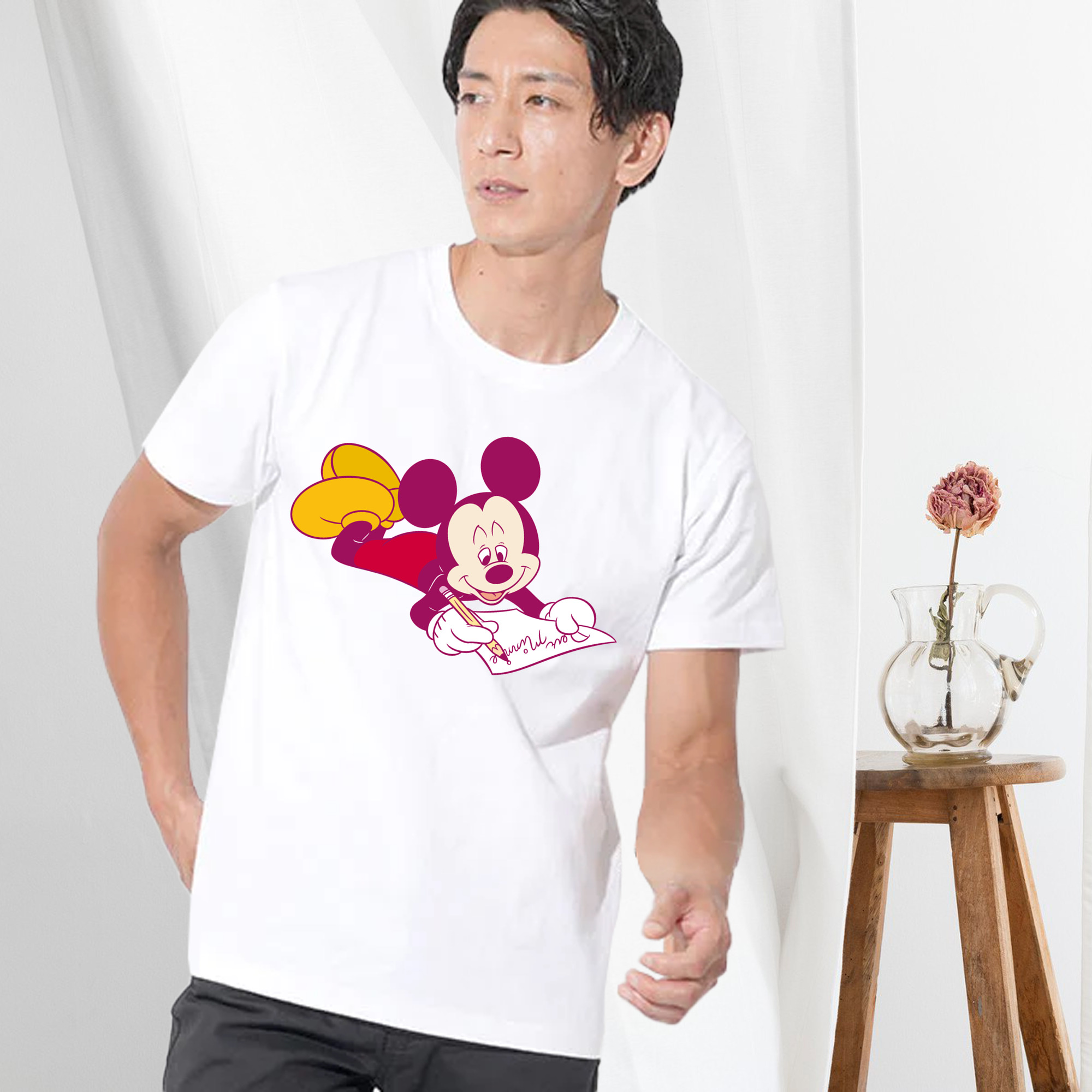 ミッキーマウス Mickey Mouse 綿100％ メンズ半袖Tシャツ｜肌触りやわらか＆通気性