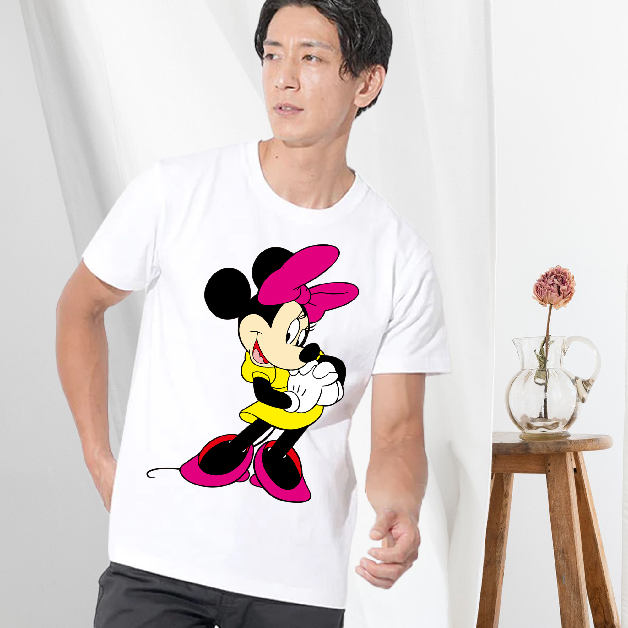 ミッキーマウス Mickey Mouse 綿100％ メンズ半袖Tシャツ｜肌触りやわらか＆通気性