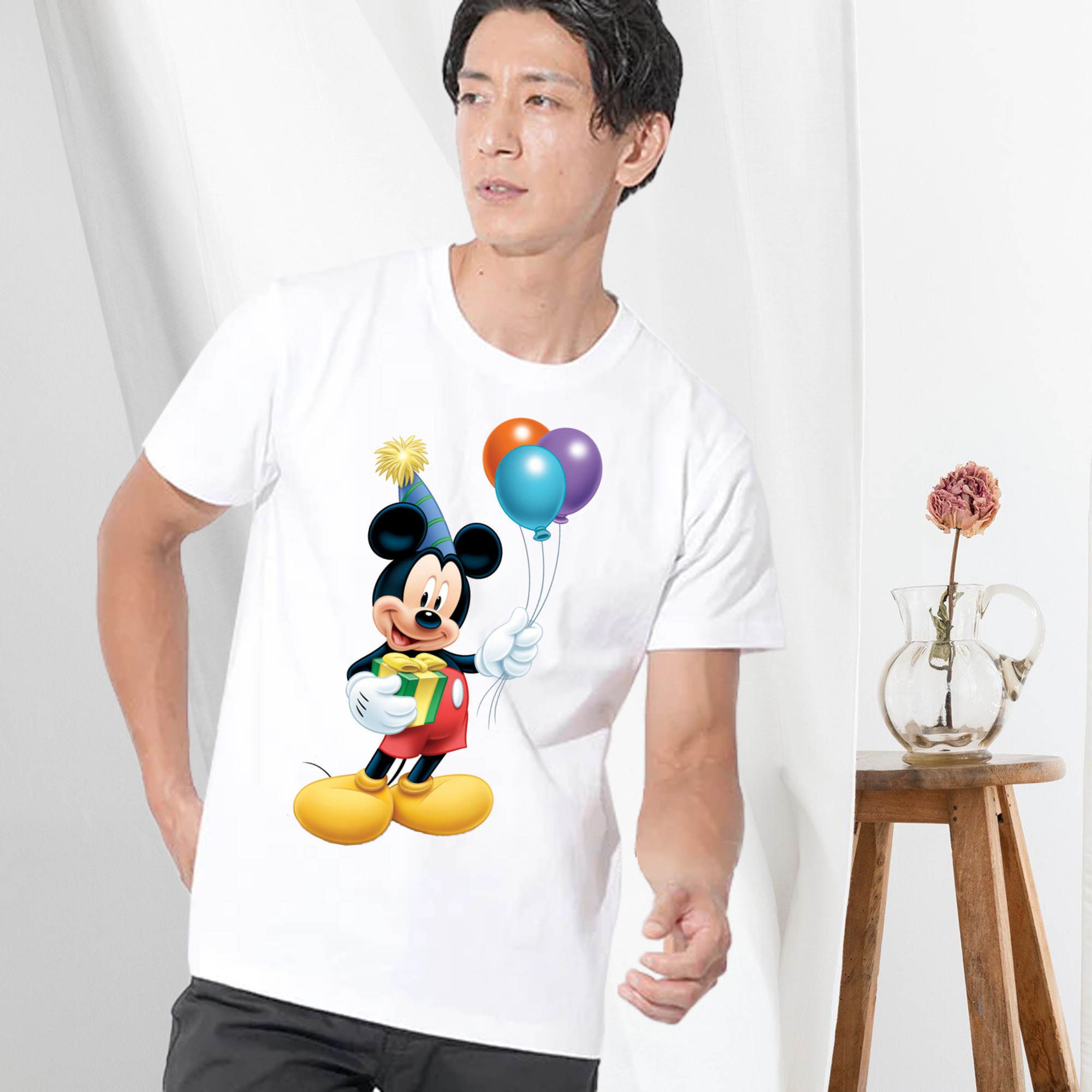 ミッキーマウス Mickey Mouse 綿100％ メンズ半袖Tシャツ｜肌触りやわらか＆通気性