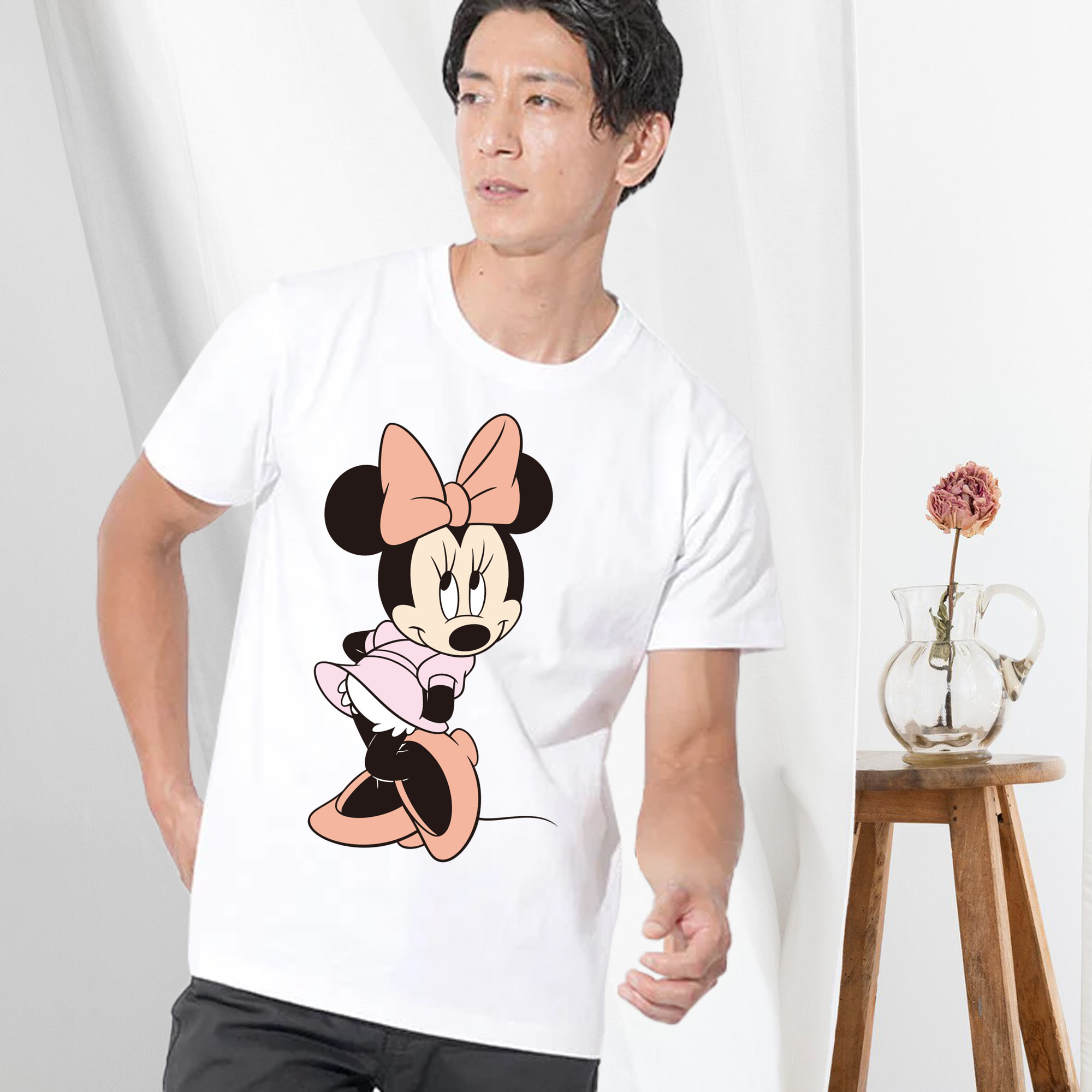 ミッキーマウス Mickey Mouse 綿100％ メンズ半袖Tシャツ｜肌触りやわらか＆通気性