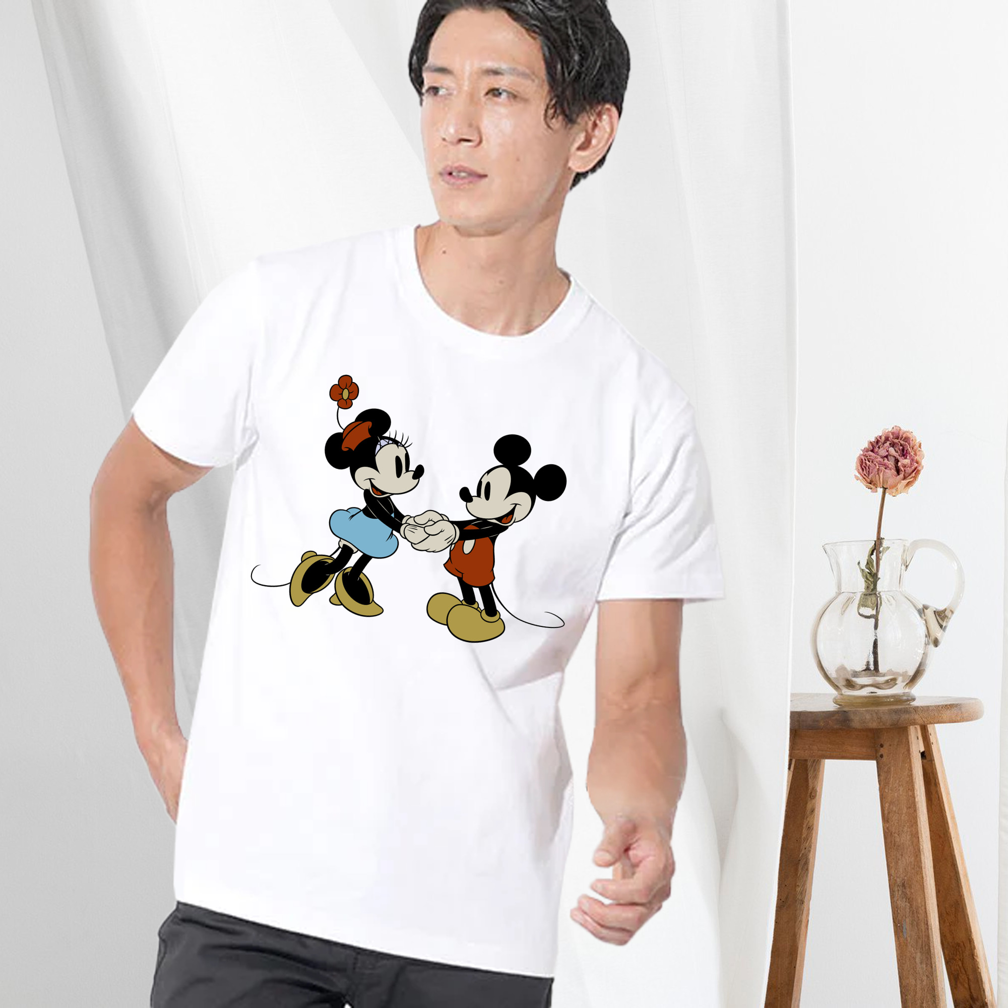 ミッキーマウス Mickey Mouse 綿100％ メンズ半袖Tシャツ｜肌触りやわらか＆通気性