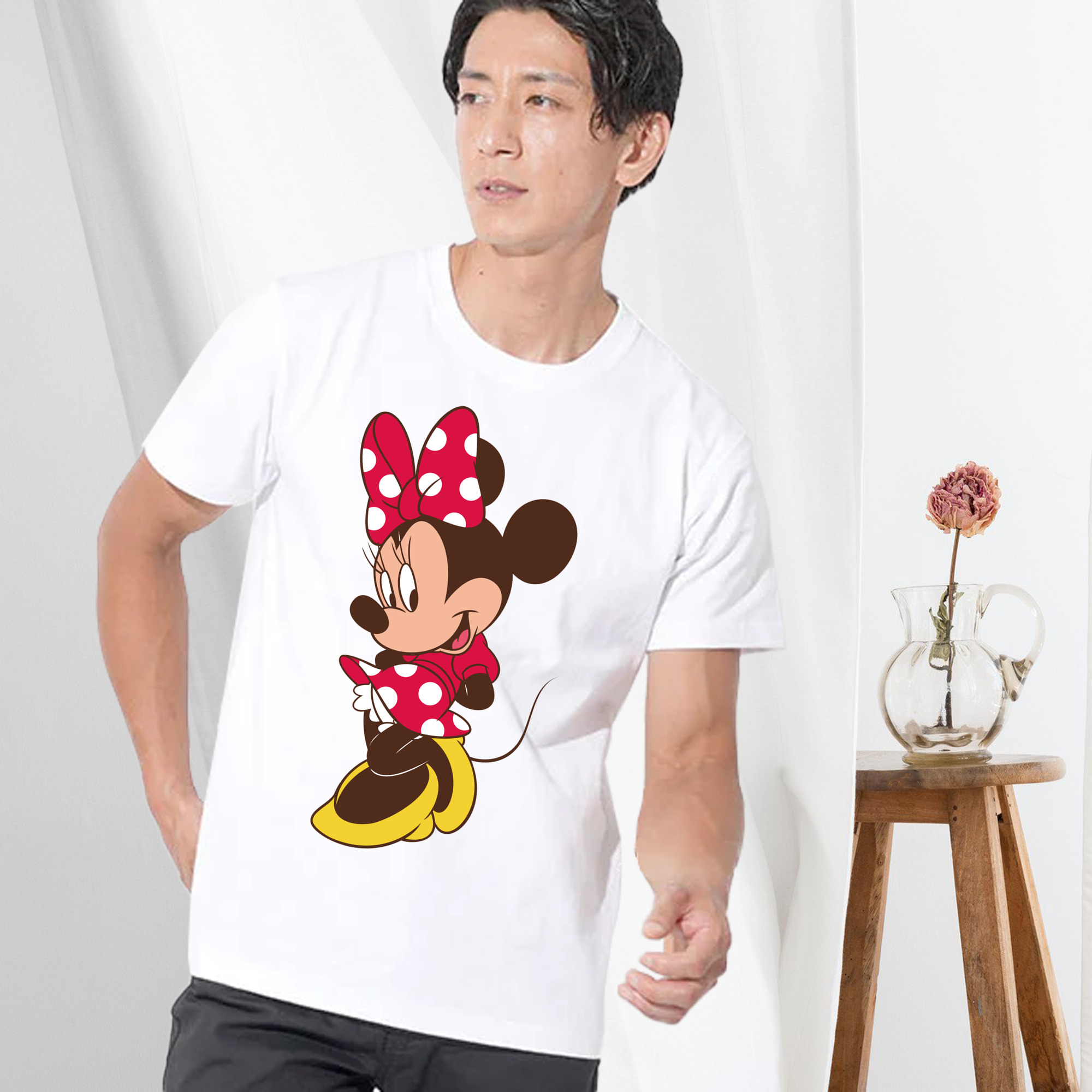 ミッキーマウス Mickey Mouse 綿100％ メンズ半袖Tシャツ｜肌触りやわらか＆通気性