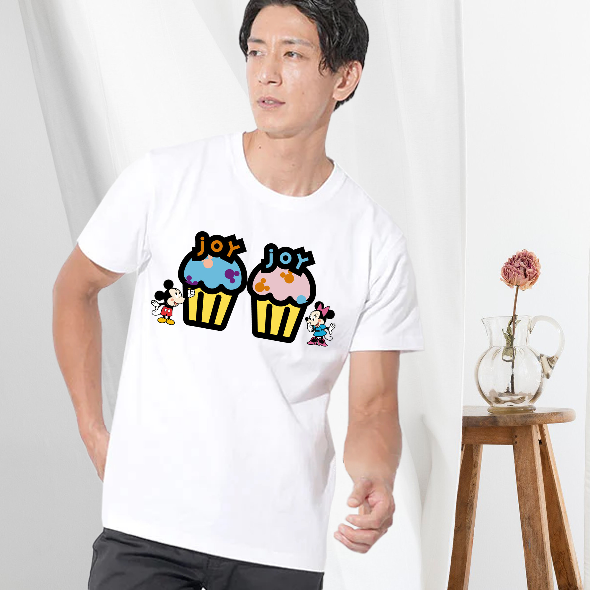 ミッキーマウス Mickey Mouse 綿100％ メンズ半袖Tシャツ｜肌触りやわらか＆通気性