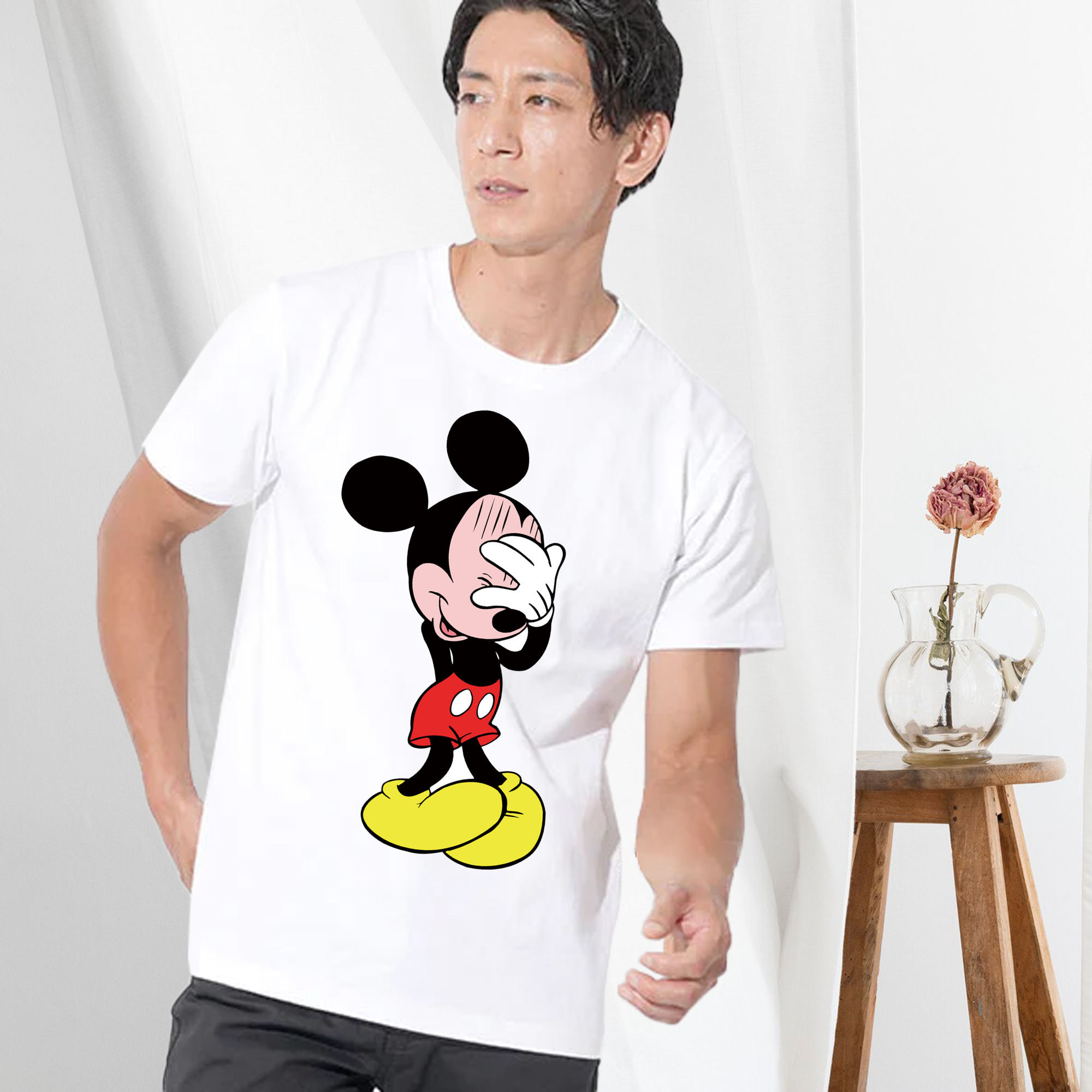 ミッキーマウス Mickey Mouse 綿100％ メンズ半袖Tシャツ｜肌触りやわらか＆通気性