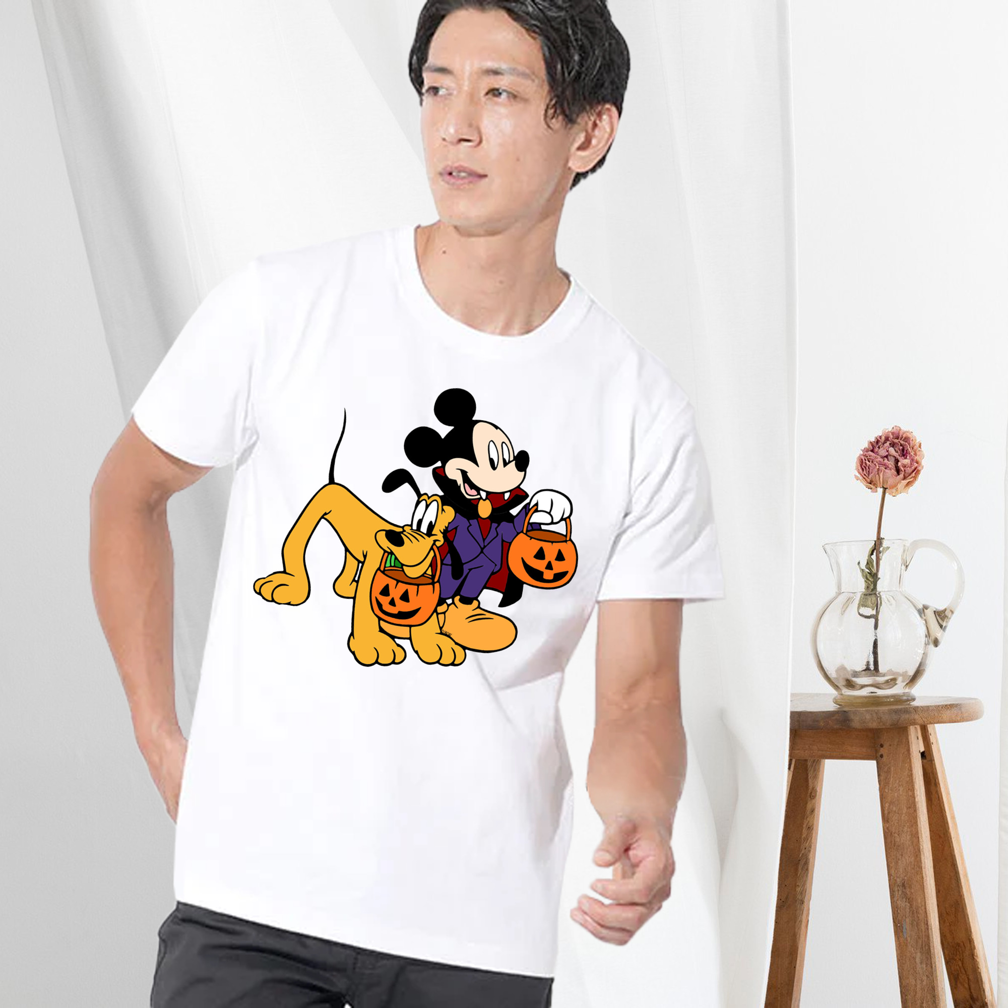 ミッキーマウス Mickey Mouse 綿100％ メンズ半袖Tシャツ｜肌触りやわらか＆通気性