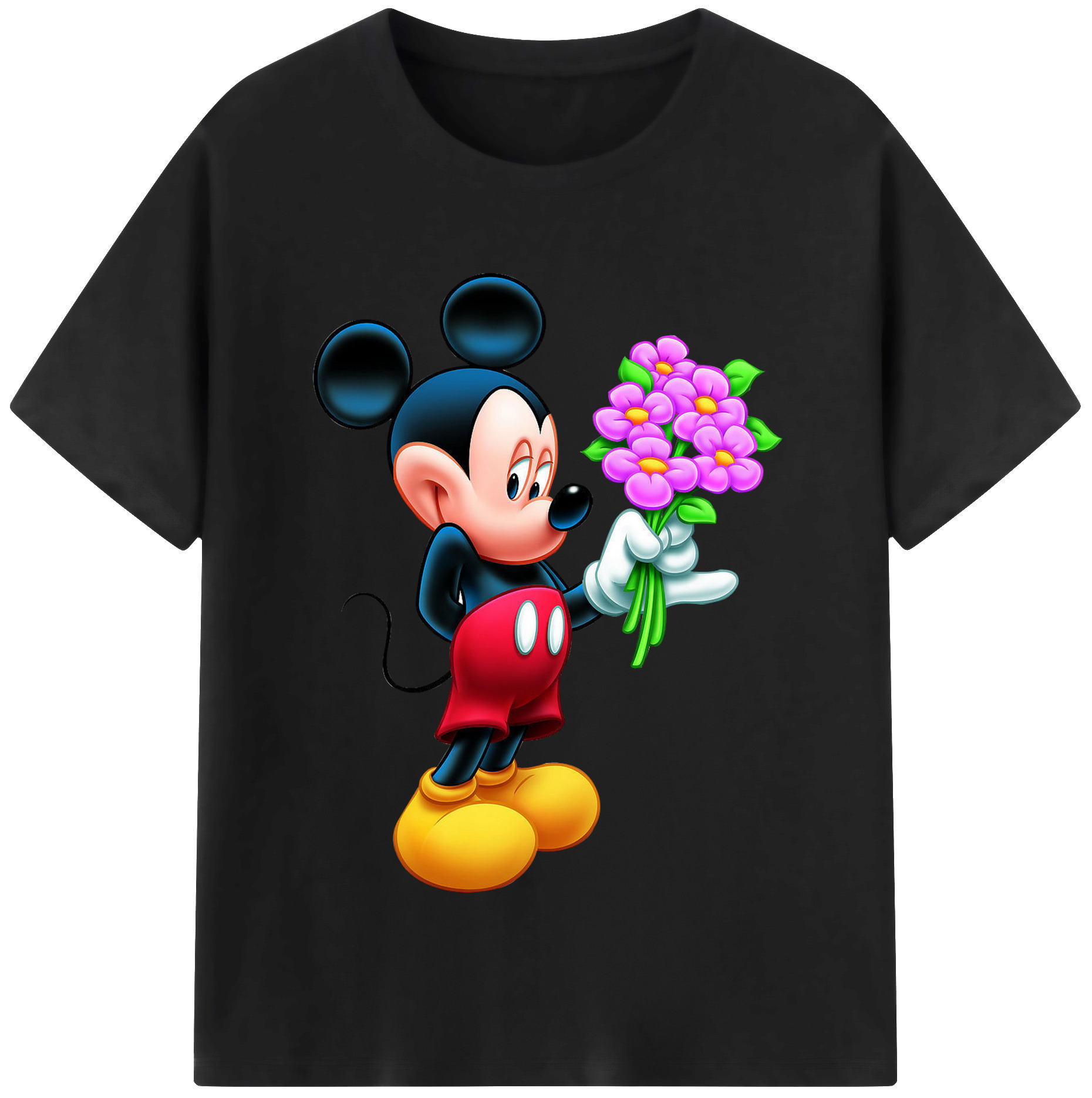 （画像用） ミッキーマウス Mickey Mouse レディースカジュアルプリントTシャツ（綿100％）
