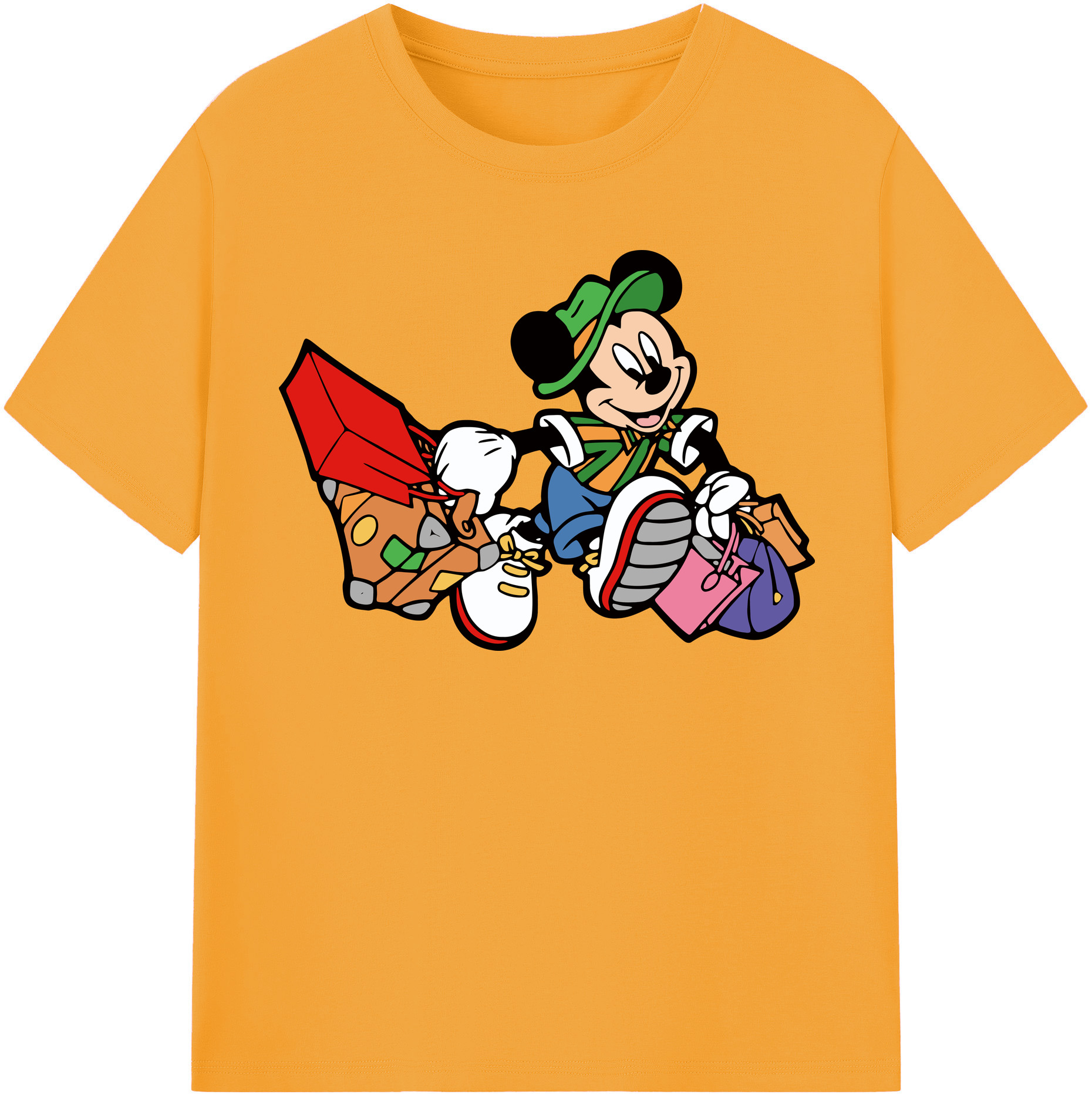 （画像用） ミッキーマウス Mickey Mouse レディースカジュアルプリントTシャツ（綿100％）