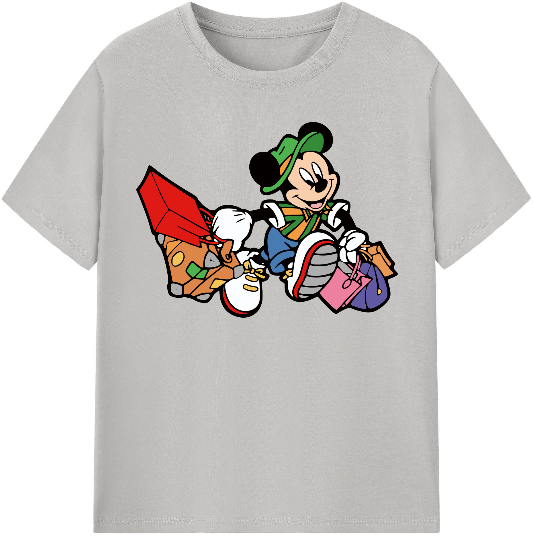 （画像用） ミッキーマウス Mickey Mouse レディースカジュアルプリントTシャツ（綿100％）