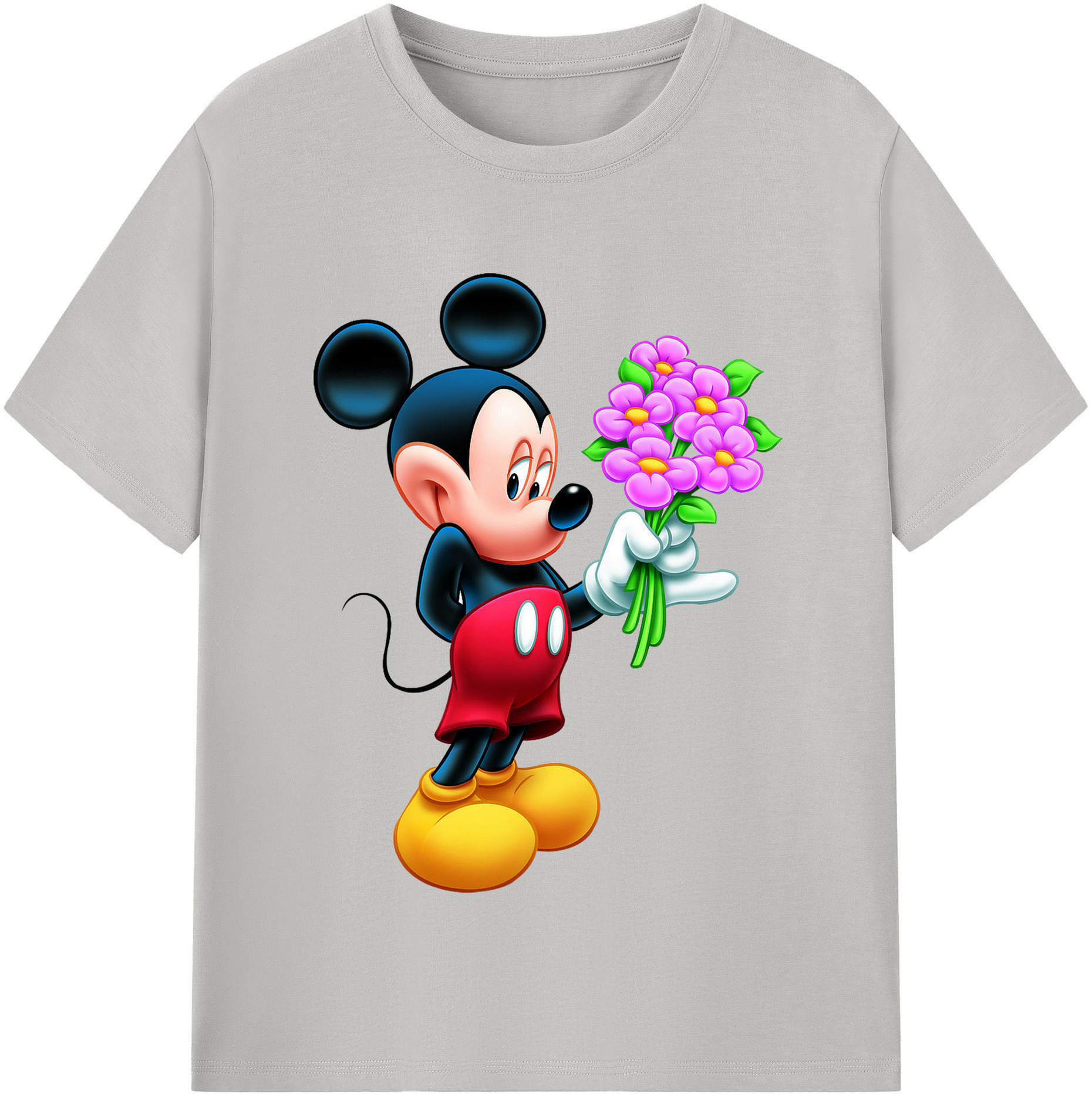 （画像用） ミッキーマウス Mickey Mouse レディースカジュアルプリントTシャツ（綿100％）