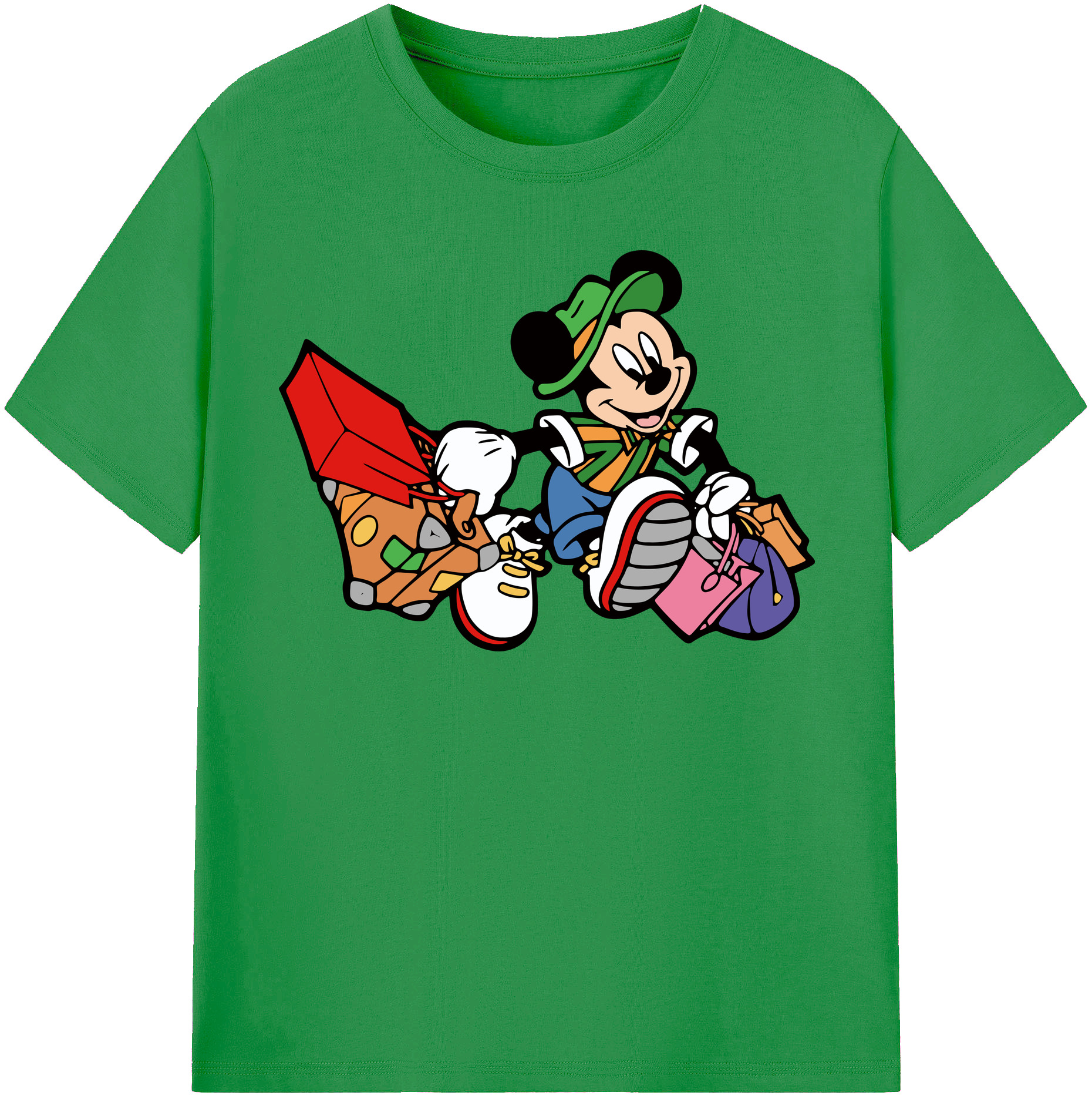 （画像用） ミッキーマウス Mickey Mouse レディースカジュアルプリントTシャツ（綿100％）