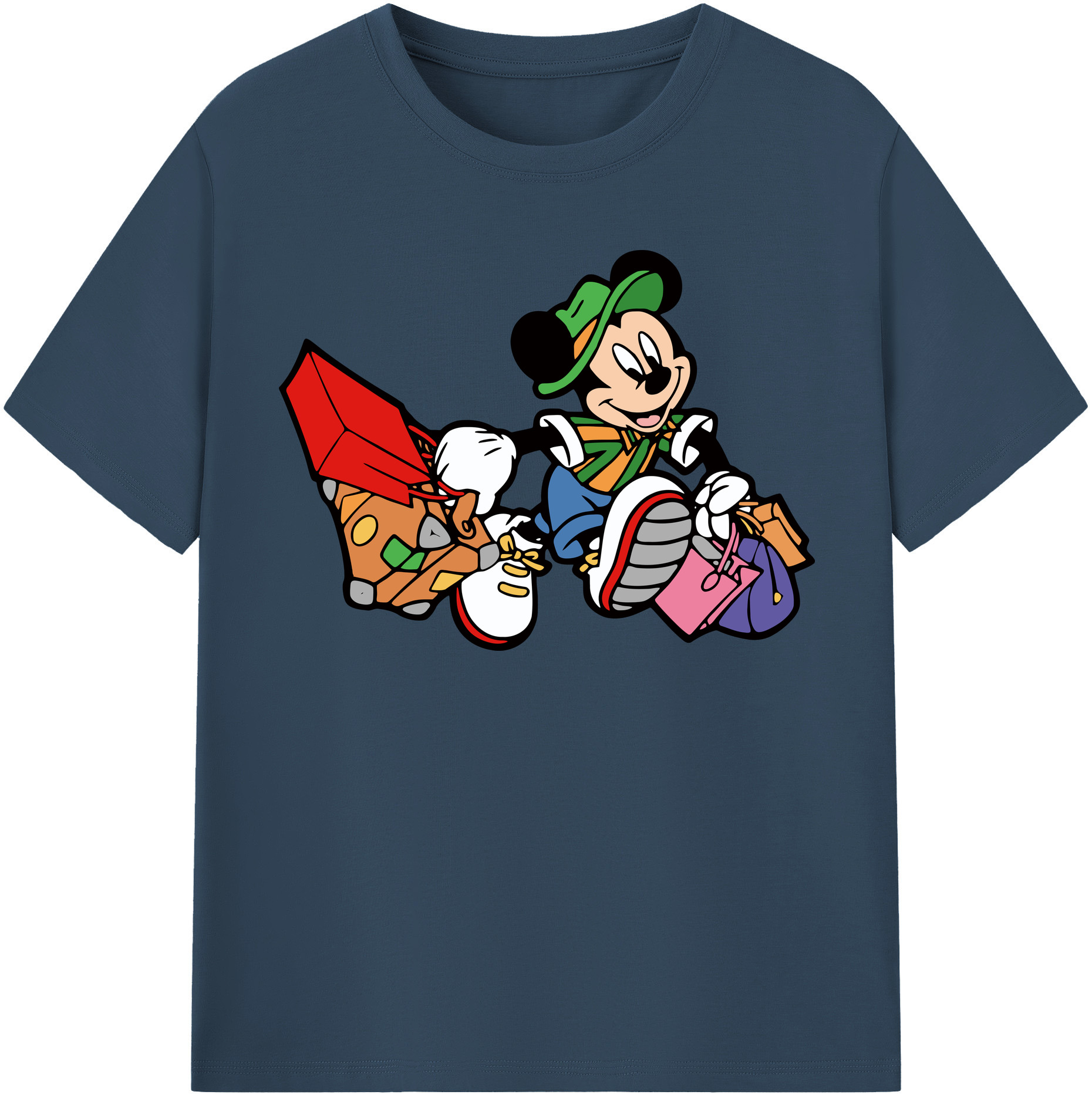（画像用） ミッキーマウス Mickey Mouse レディースカジュアルプリントTシャツ（綿100％）
