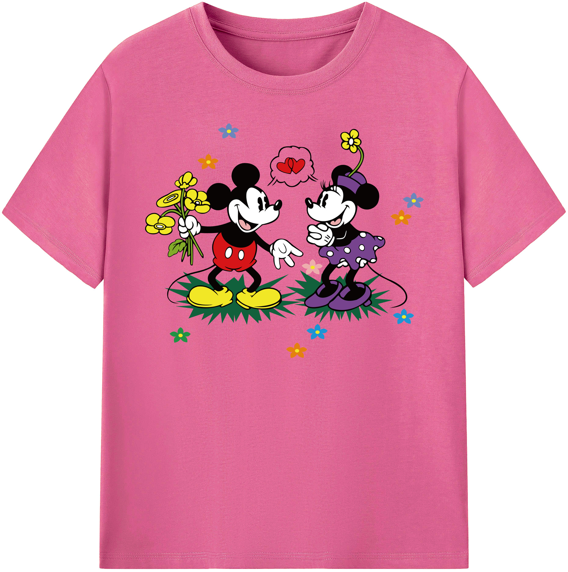（画像用） ミッキーマウス Mickey Mouse レディースカジュアルプリントTシャツ（綿100％）