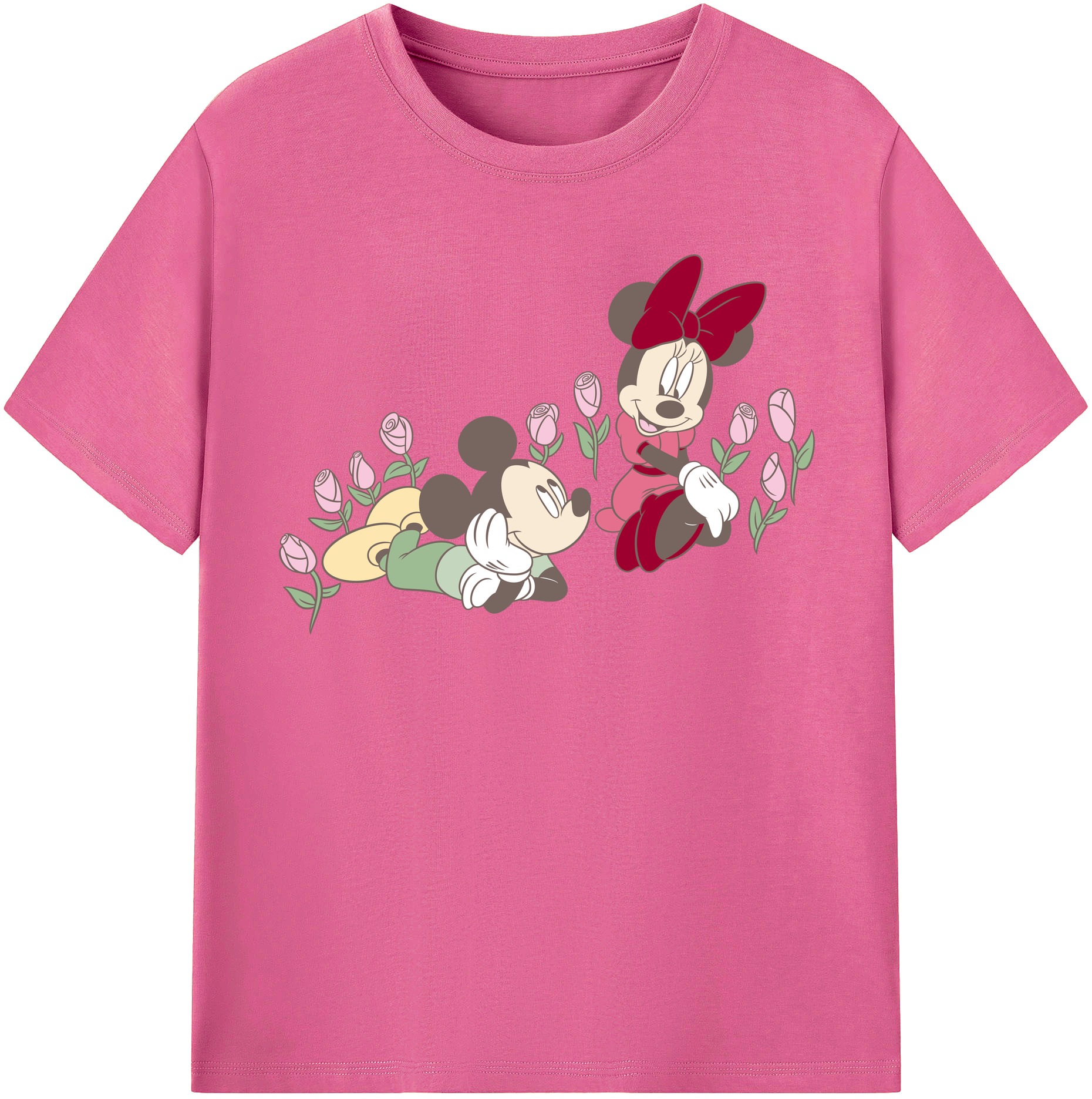 （画像用） ミッキーマウス Mickey Mouse レディースカジュアルプリントTシャツ（綿100％）