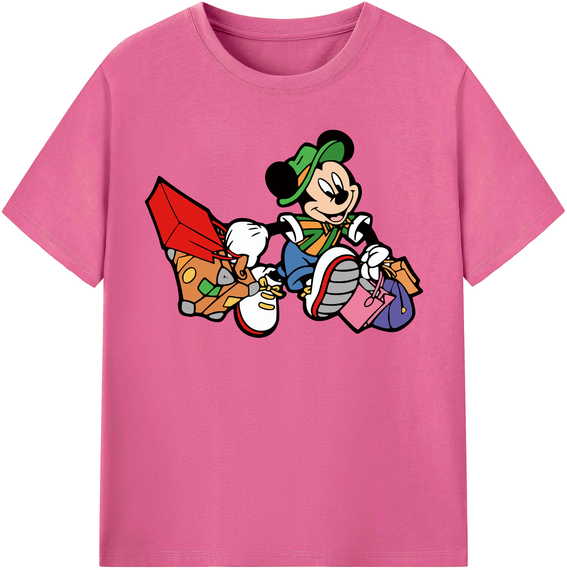 （画像用） ミッキーマウス Mickey Mouse レディースカジュアルプリントTシャツ（綿100％）