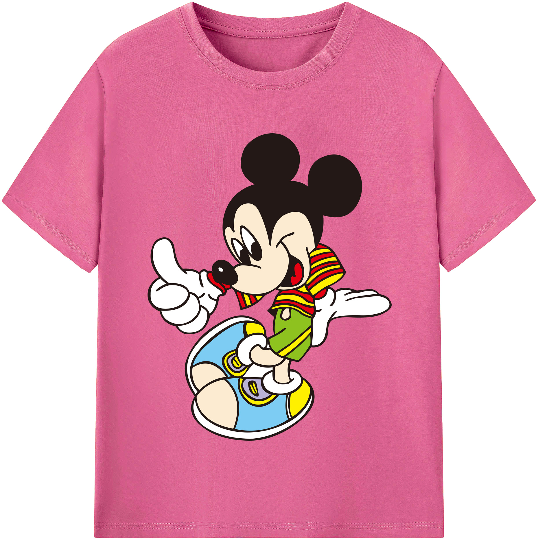 （画像用） ミッキーマウス Mickey Mouse レディースカジュアルプリントTシャツ（綿100％）