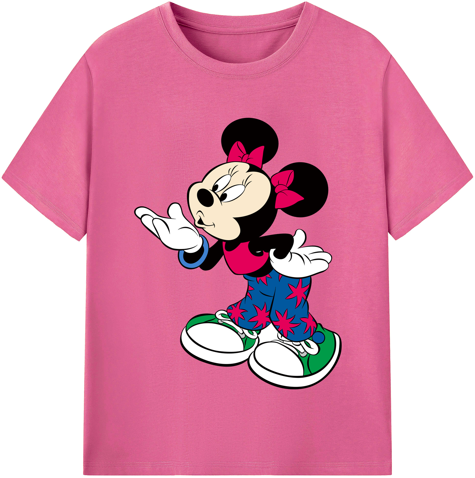 （画像用） ミッキーマウス Mickey Mouse レディースカジュアルプリントTシャツ（綿100％）