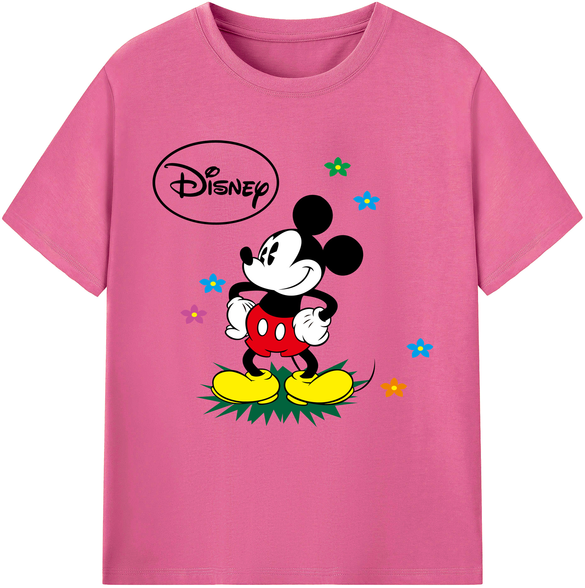 （画像用） ミッキーマウス Mickey Mouse レディースカジュアルプリントTシャツ（綿100％）
